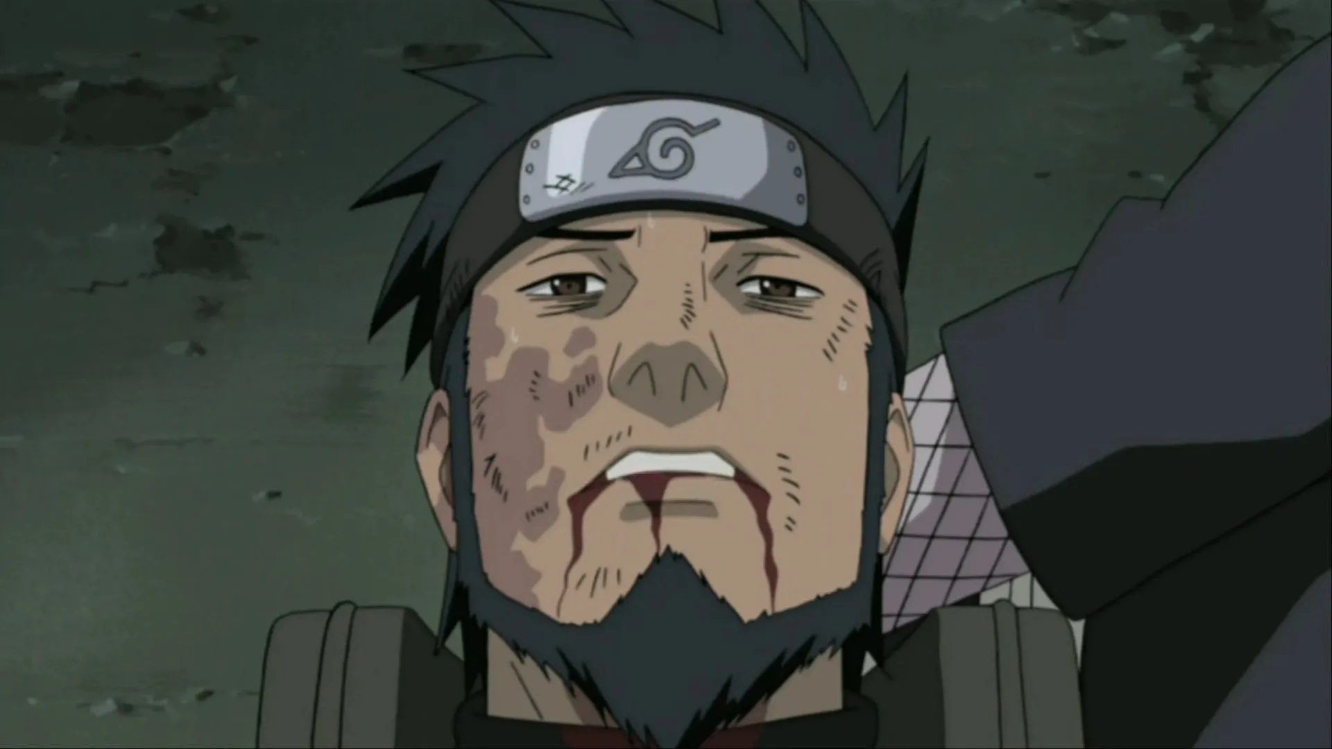 Asuma dính máu được Shikamaru đỡ dậy khi nói lời cuối cùng trong Naruto Shippuden