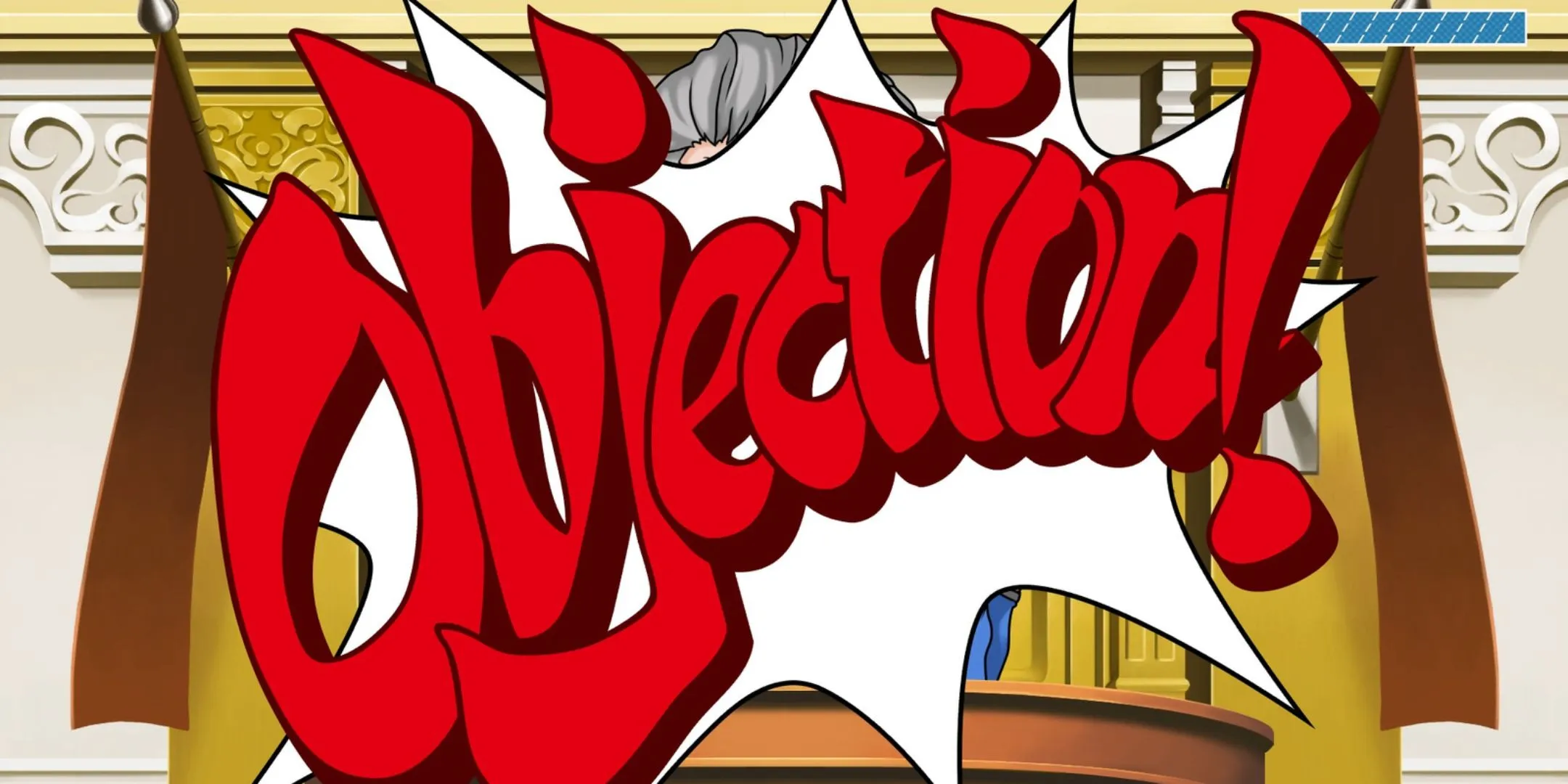 Biểu tượng 'Objection!' đặc trưng trong series Ace Attorney.