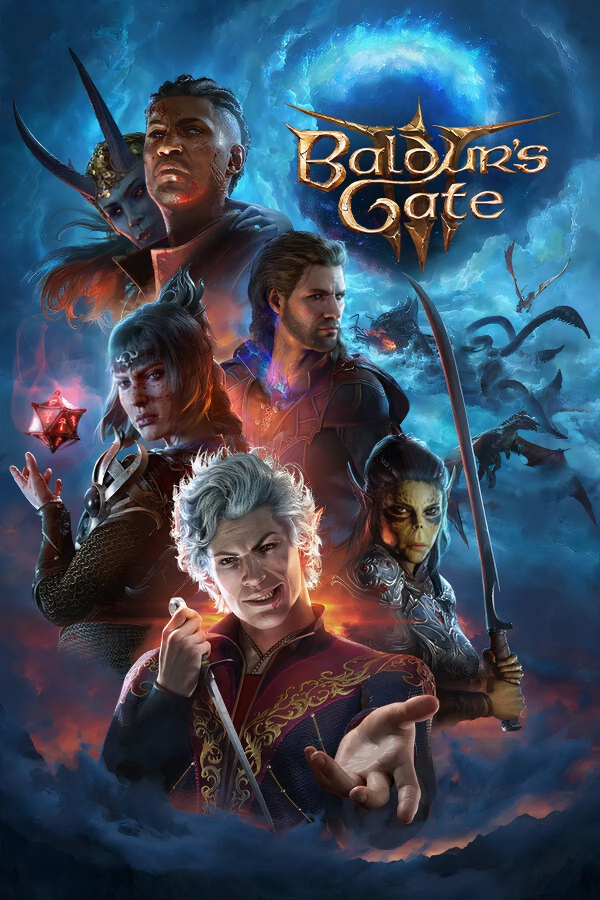 Collage minh họa các nhân vật cốt truyện Baldur's Gate 3: Ketheric Thorm và các thế lực liên quan Shar, Myrkul