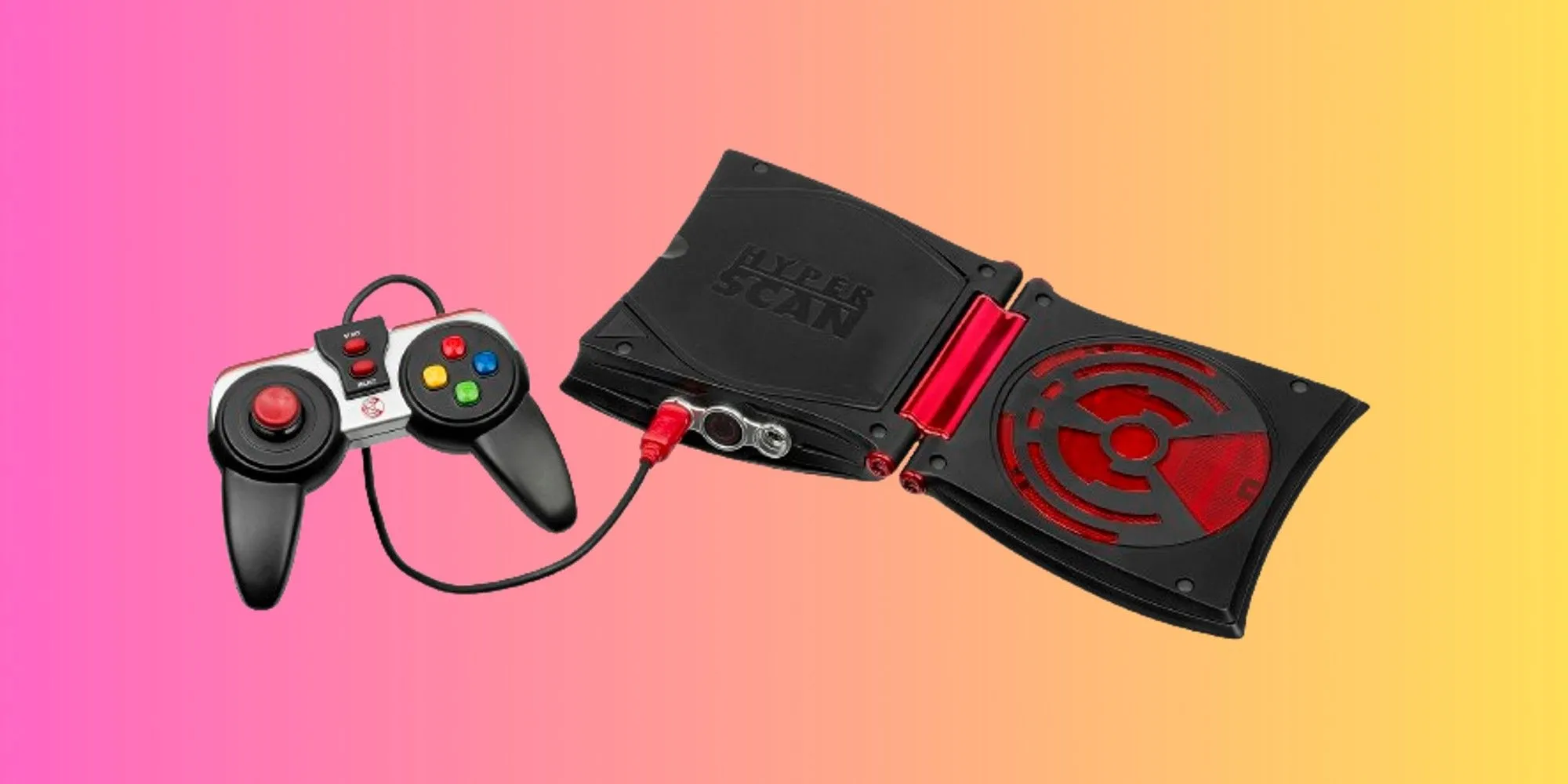 Console và tay cầm Mattel Hyperscan màu bạc và xanh dương