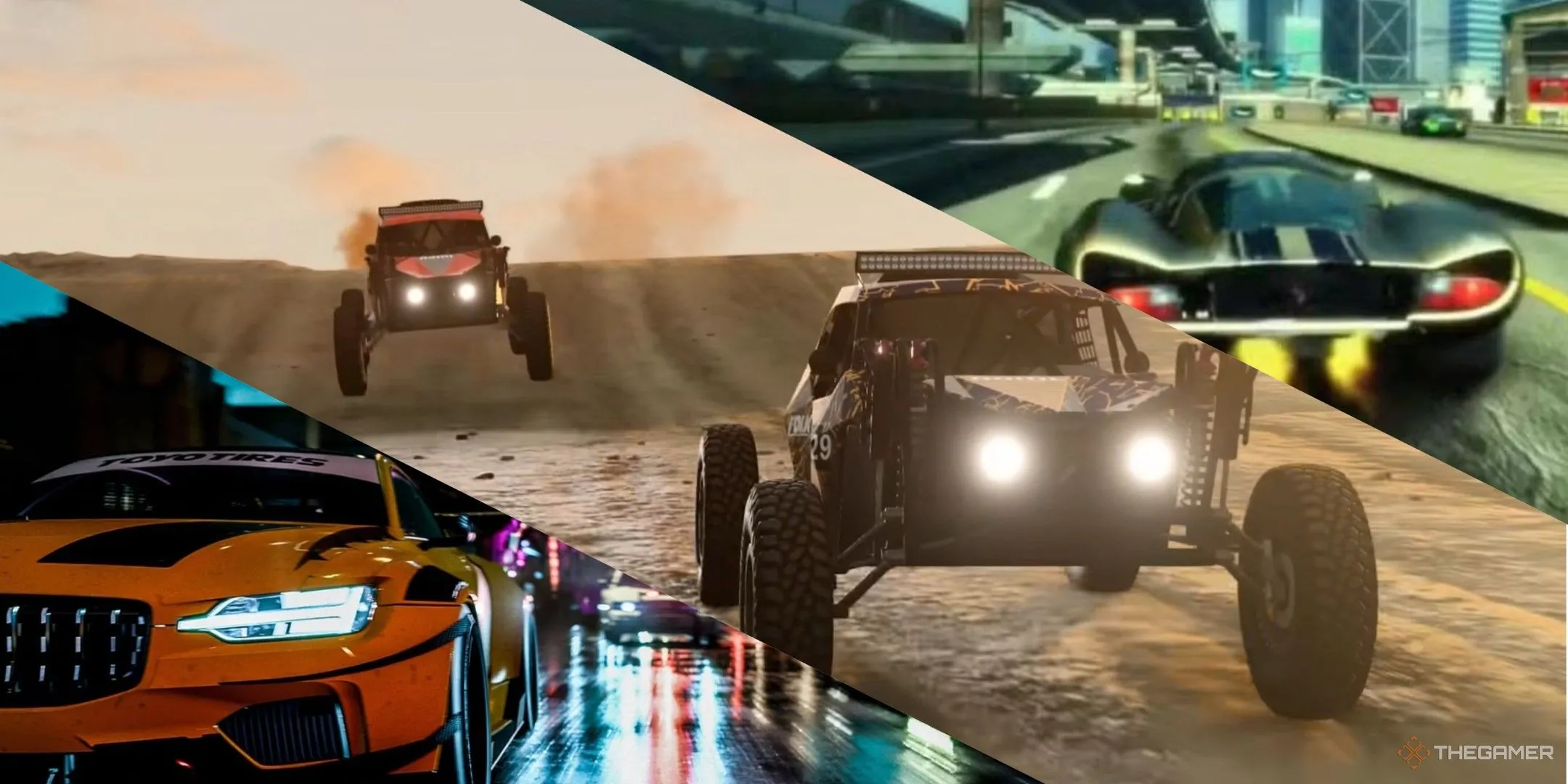 Nhiều cảnh đua xe từ các game thế giới mở như Need for Speed Heat, BeamNG và Burnout Paradise