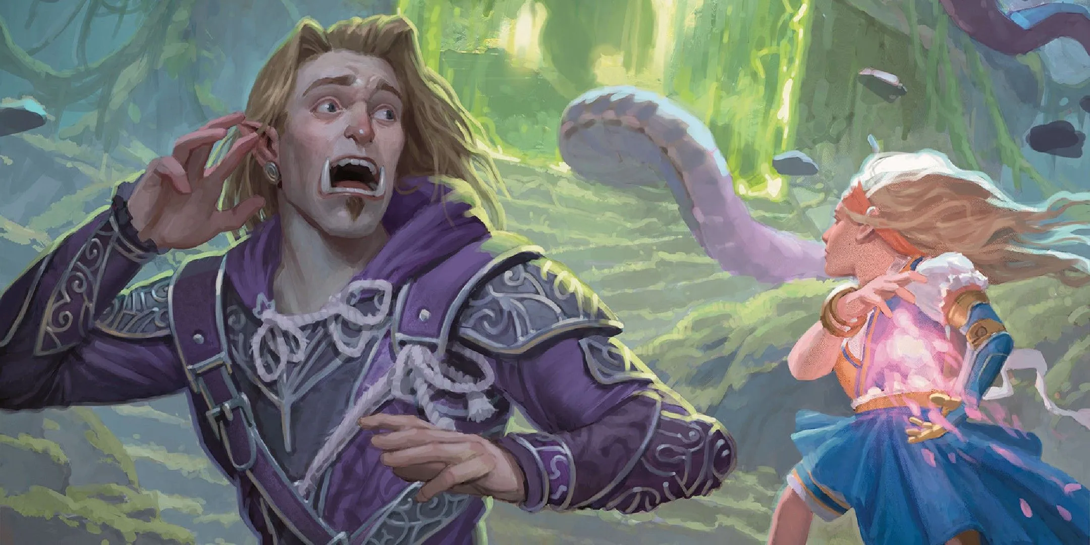 A cowardly ranger runs from an eldritch horror as a brave sorceress faces it in DND.