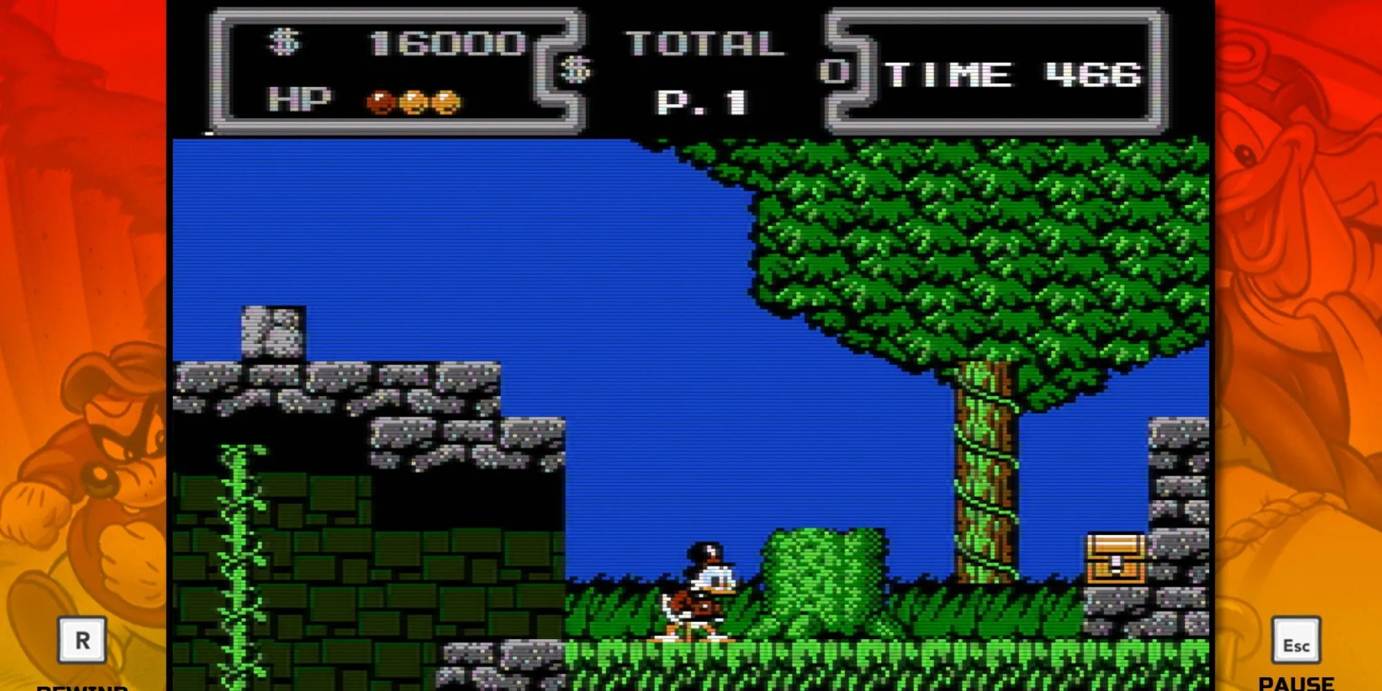 Bác Scrooge McDuck sử dụng gậy pogo huyền thoại trong tựa game platformer DuckTales của Capcom