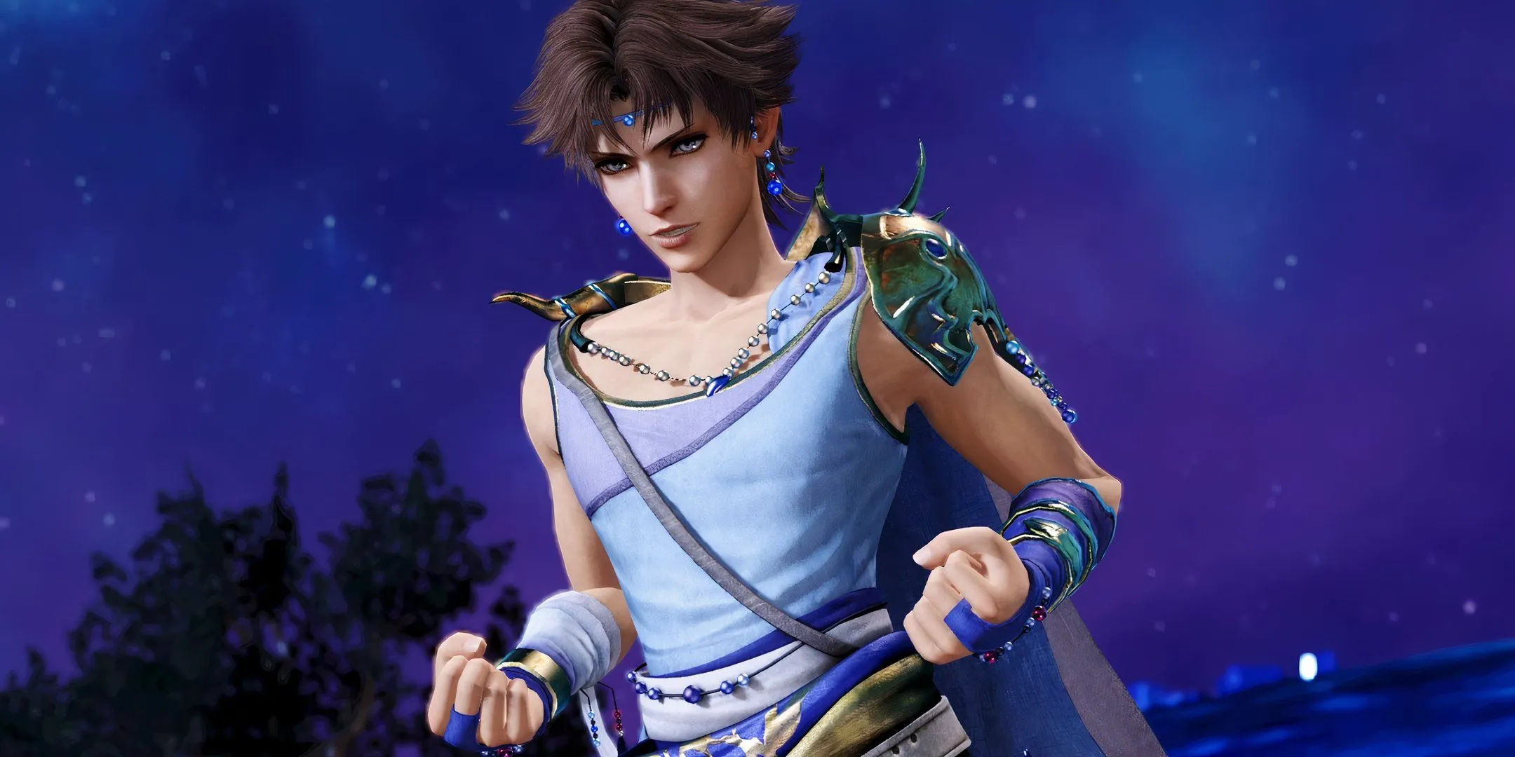 Bartz Klauser trong tư thế chiến đấu với hai nắm đấm đặt hai bên cơ thể trong Dissidia: Final Fantasy NT, gốc từ Final Fantasy 5