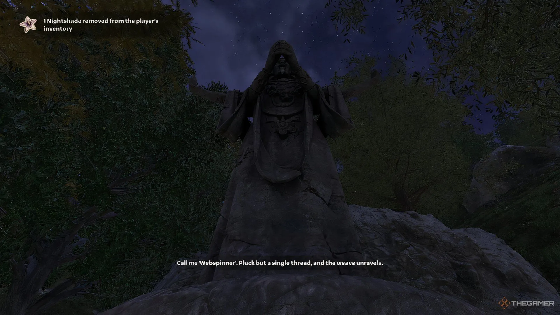 Bắt đầu nhiệm vụ Mephala trong The Elder Scrolls IV Oblivion Remastered, hình ảnh nữ thần tượng trưng cho những âm mưu và bí mật đen tối.