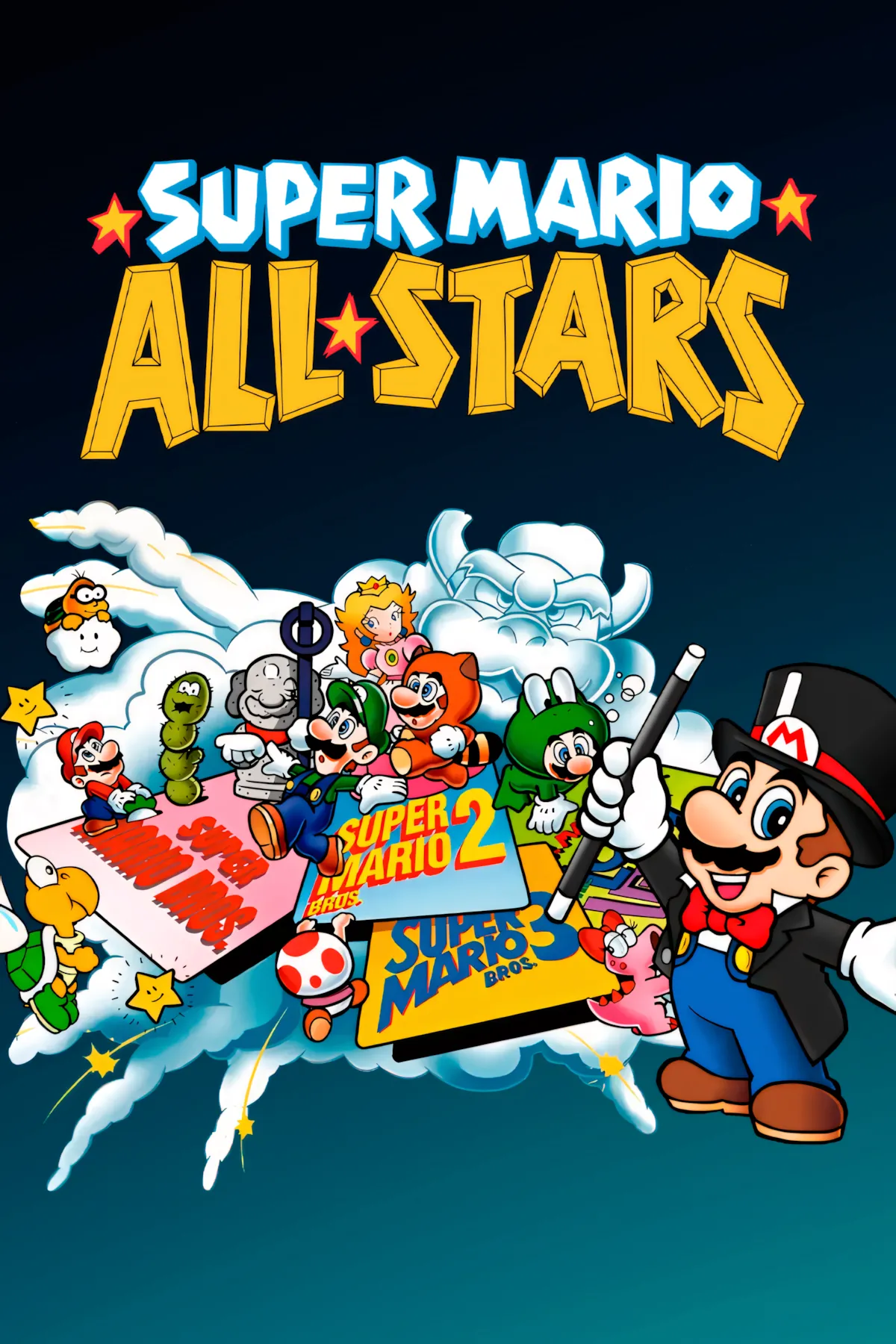 Bìa đĩa Super Mario All-Stars, tuyển tập bốn game Mario đầu tiên được remake trên SNES năm 1993