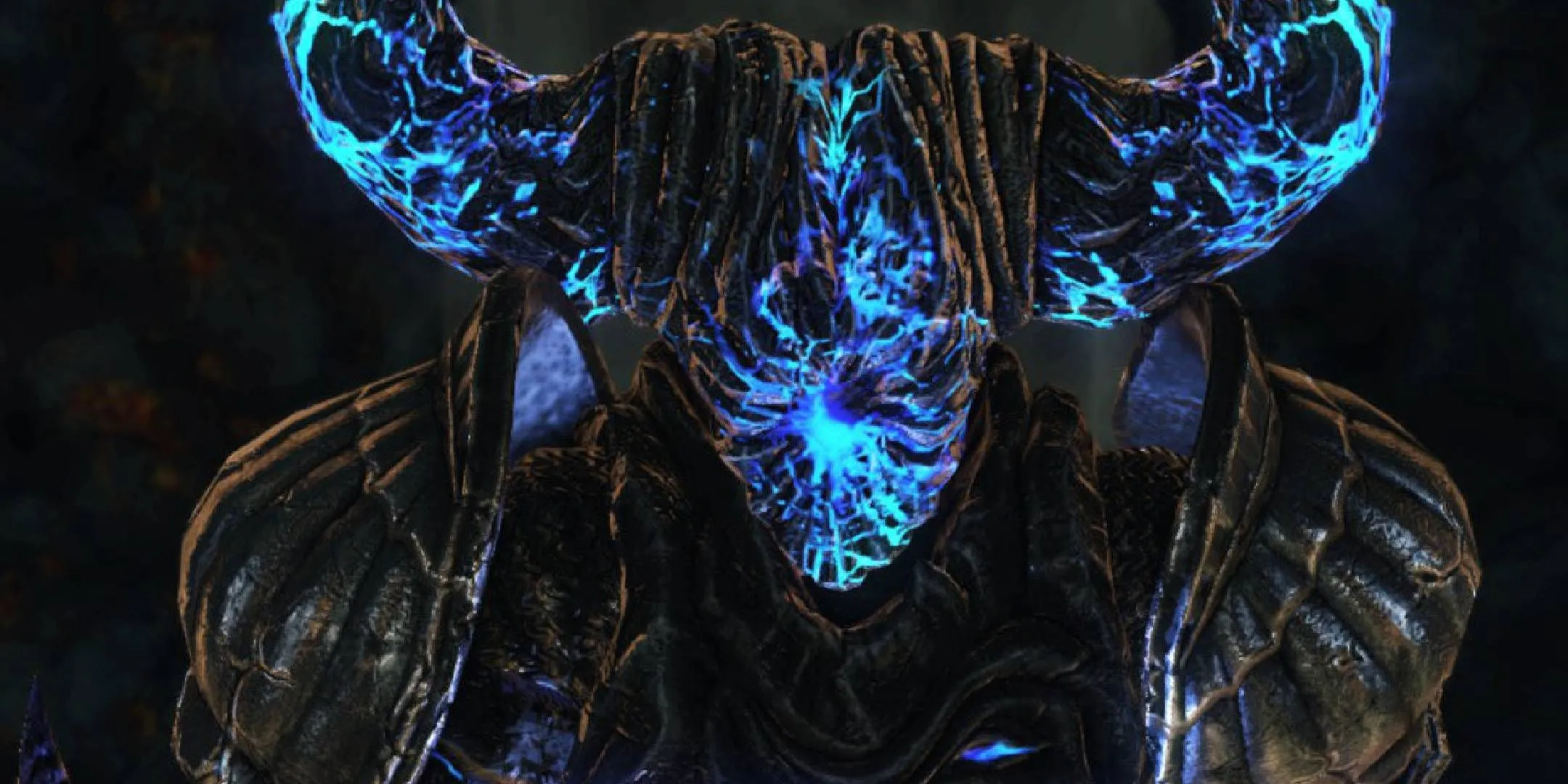 Blue Smelter Demon, phiên bản nâng cấp của Smelter Demon, tỏa ra ánh sáng xanh lam rực rỡ trong Dark Souls 2: Crown of the Old Iron King.