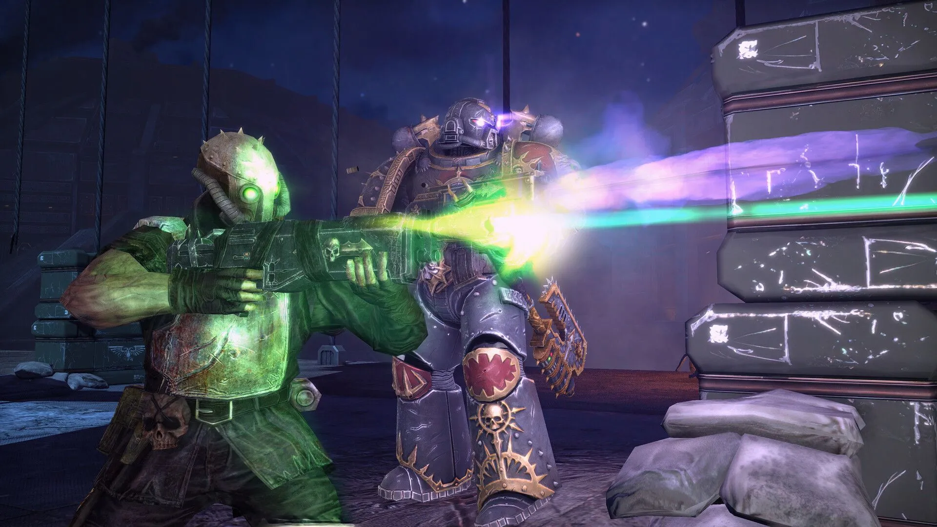 Captain Titus trong bộ giáp Ultramarines uy nghi, đứng giữa tàn tích của Forge World Graia, sẵn sàng đối mặt mọi kẻ thù
