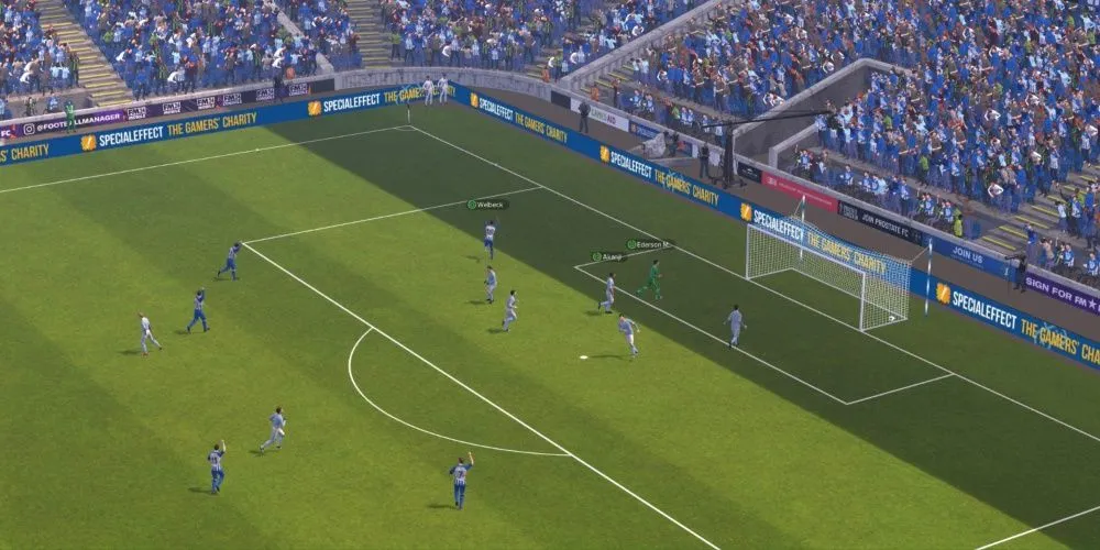 Cầu thủ Mitchell Weiser trên sân đấu trong giao diện quản lý của Football Manager 2024
