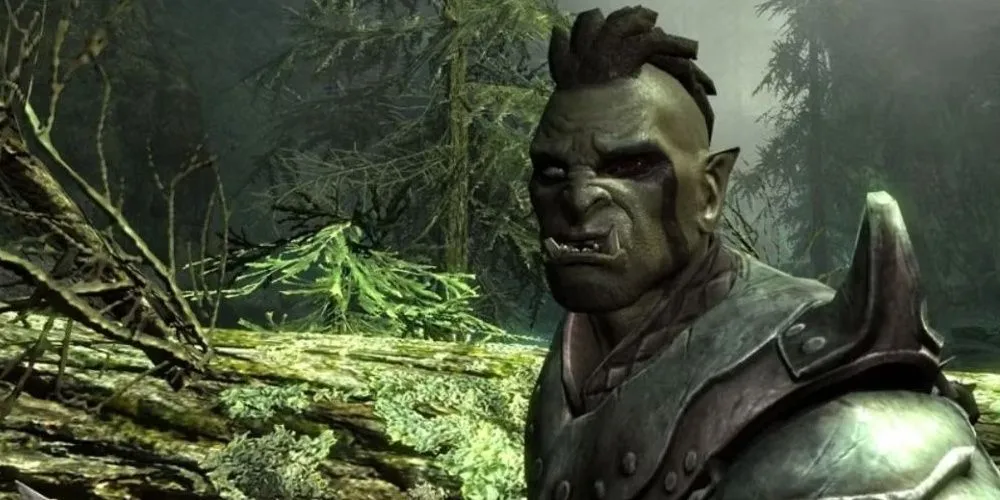 Chiến binh Orc Orsimer tuần tra trên đường ở Skyrim