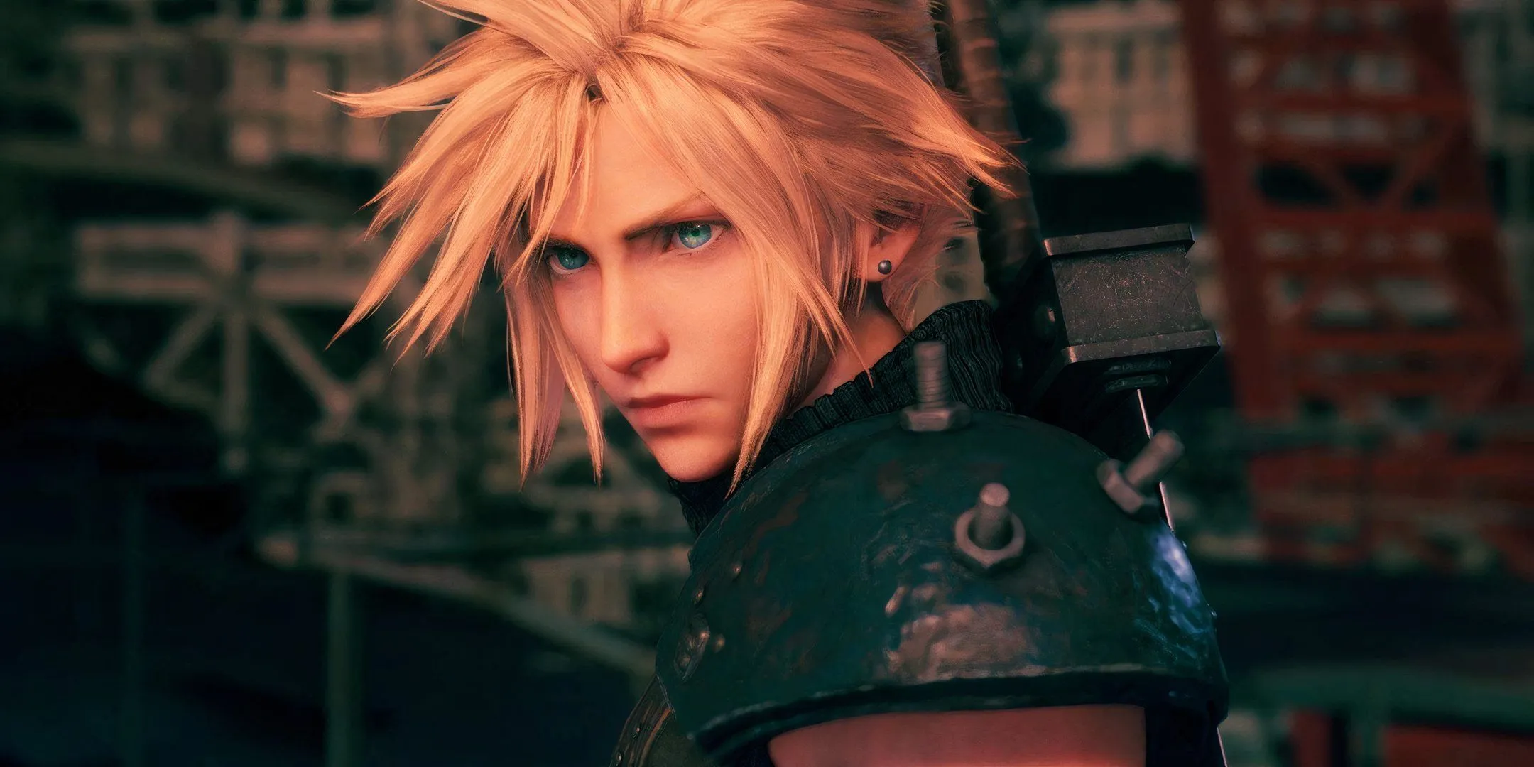 Cloud Strife với ánh mắt đầy suy tư và kiên định trong Final Fantasy 7 Remake