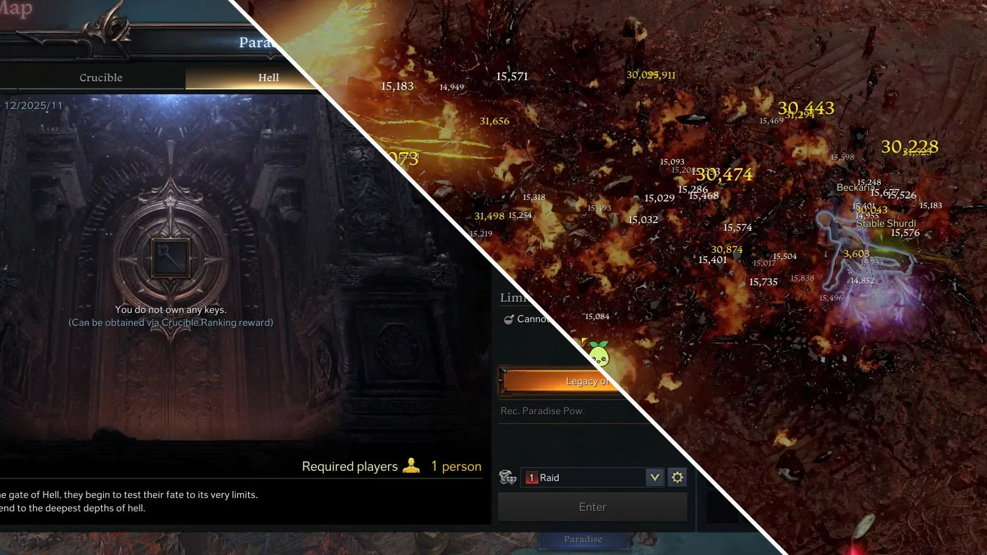 Cổng vào chế độ Hell của Lost Ark Paradise, nơi game thủ sử dụng chìa khóa Crucible để khám phá các tầng thử thách mới.