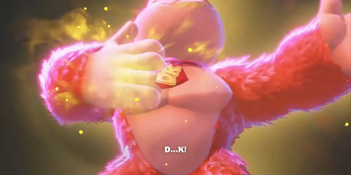Donkey Kong đập ngực mạnh mẽ để kích hoạt Bananza Power Transformation, giải phóng sức mạnh tiềm ẩn trong game