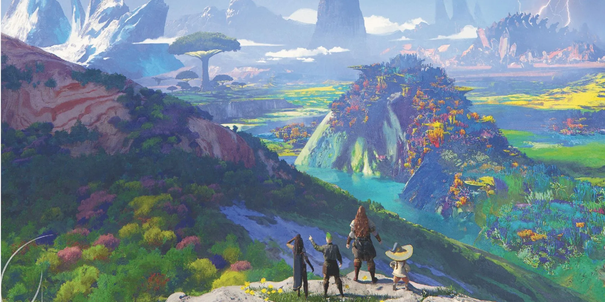 Dungeons &amp; Dragons art of four adventurers looking out into the Outlands from Planescape.
