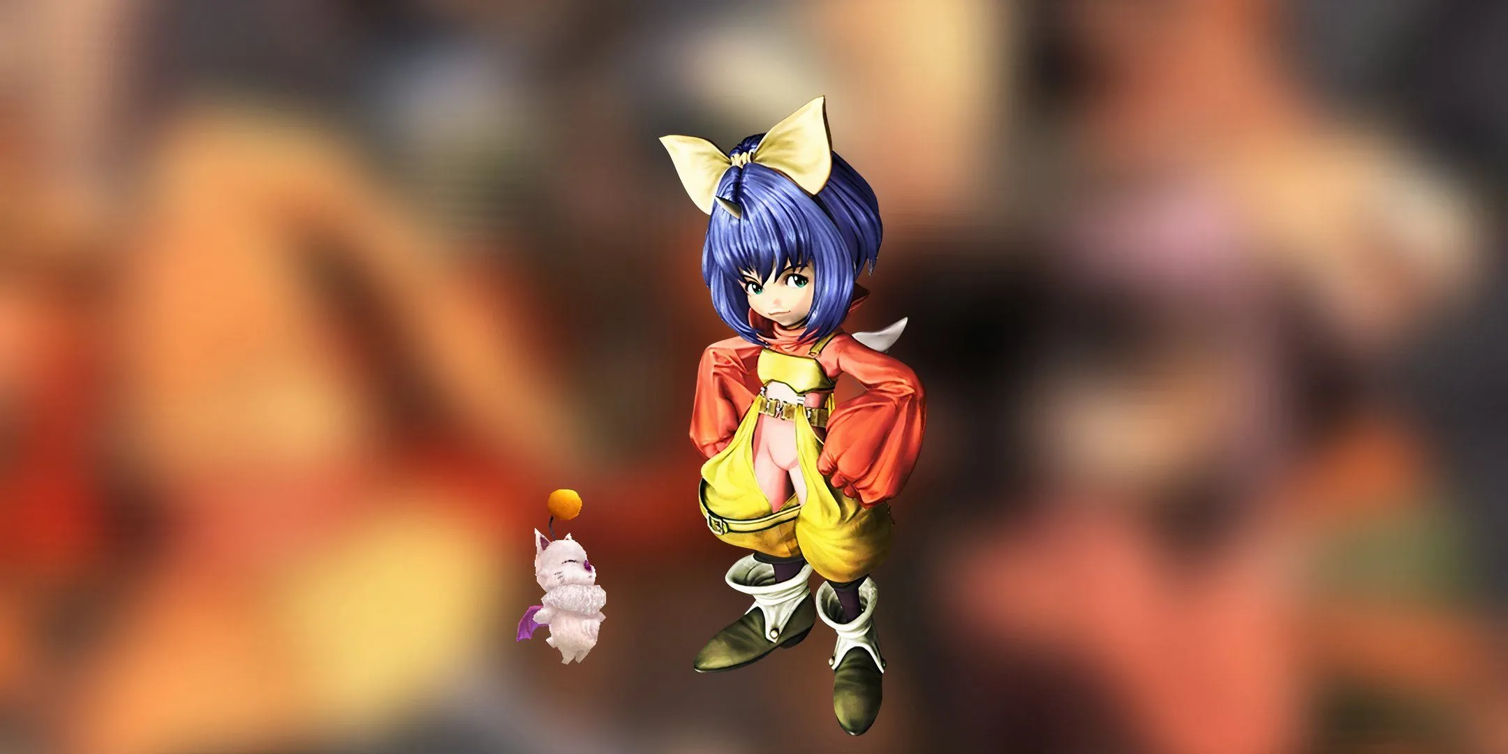 Eiko Carol cùng với Moogle Mog, đứng cạnh nhau với biểu cảm đáng yêu trong Final Fantasy 9