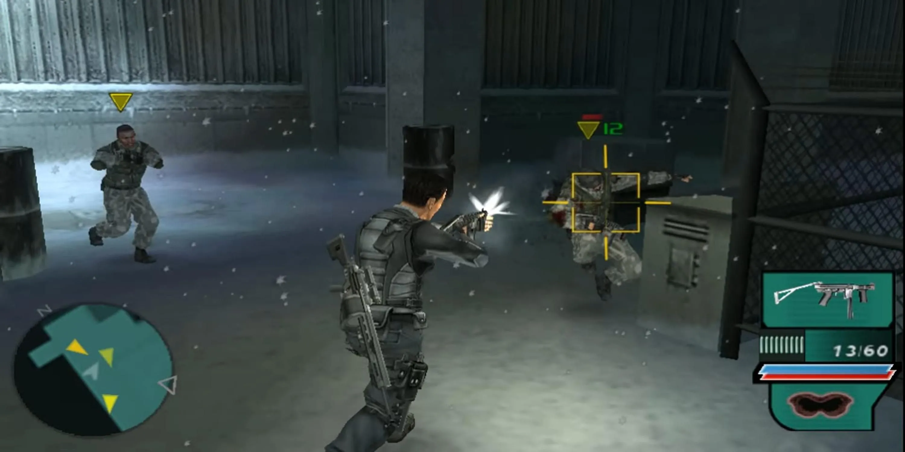 Gabe Logan thực hiện nhiệm vụ bí mật trong Syphon Filter: Dark Mirror, một trải nghiệm hành động lén lút console-level trên PSP.