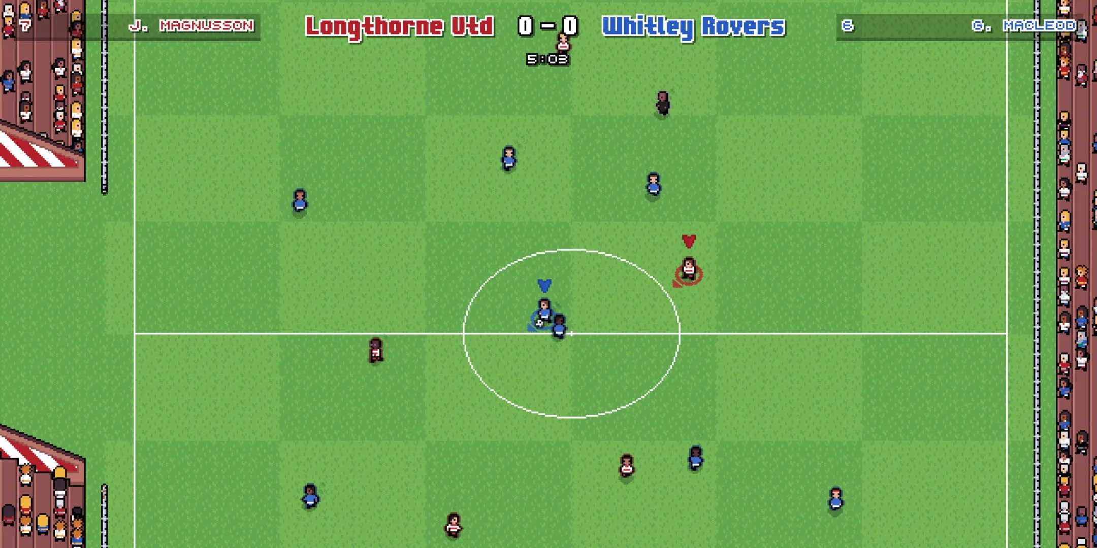 Giao diện trận đấu giữa Longthorne Utd và Whitley Rovers trong Bang Average Football