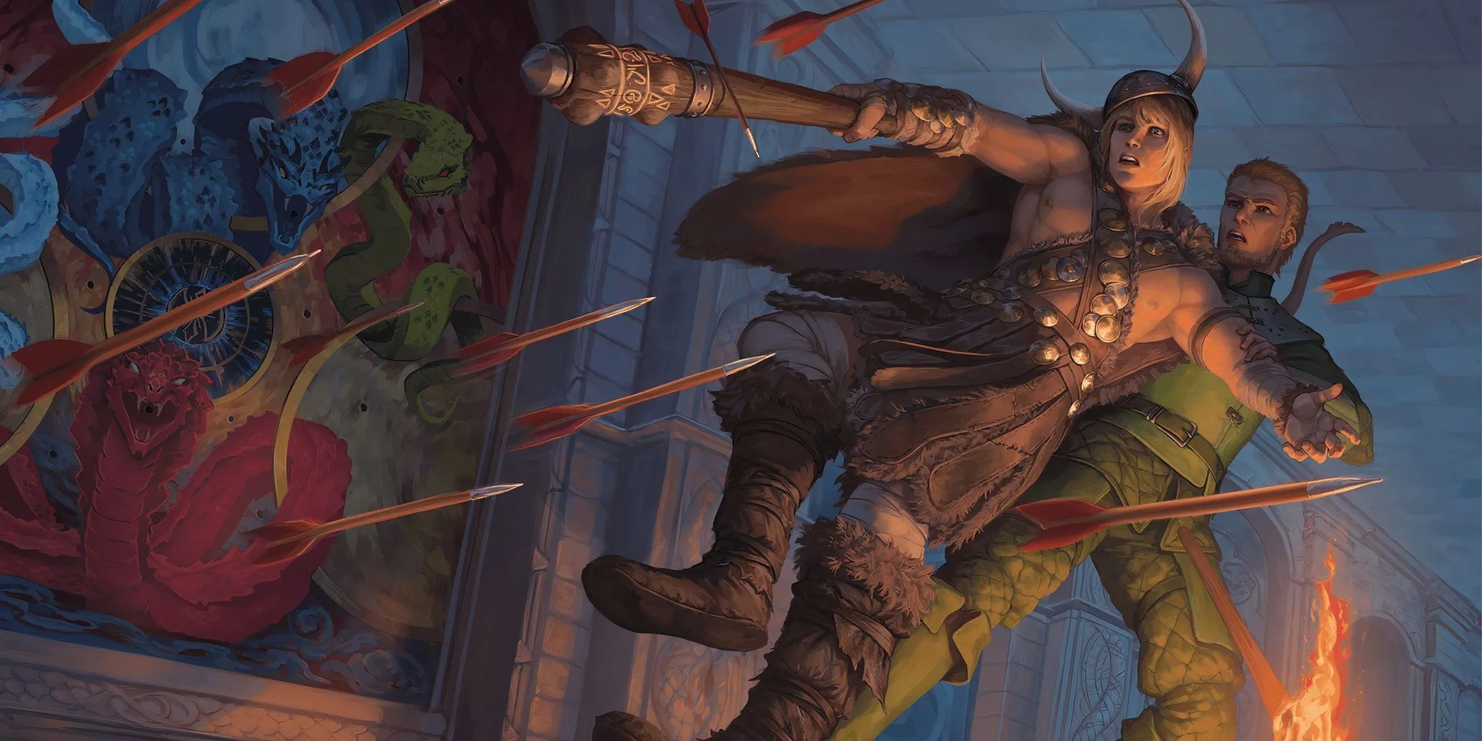 Hai nhà thám hiểm vấp phải một cái bẫy bắn tên trong Dungeons &amp; Dragons.