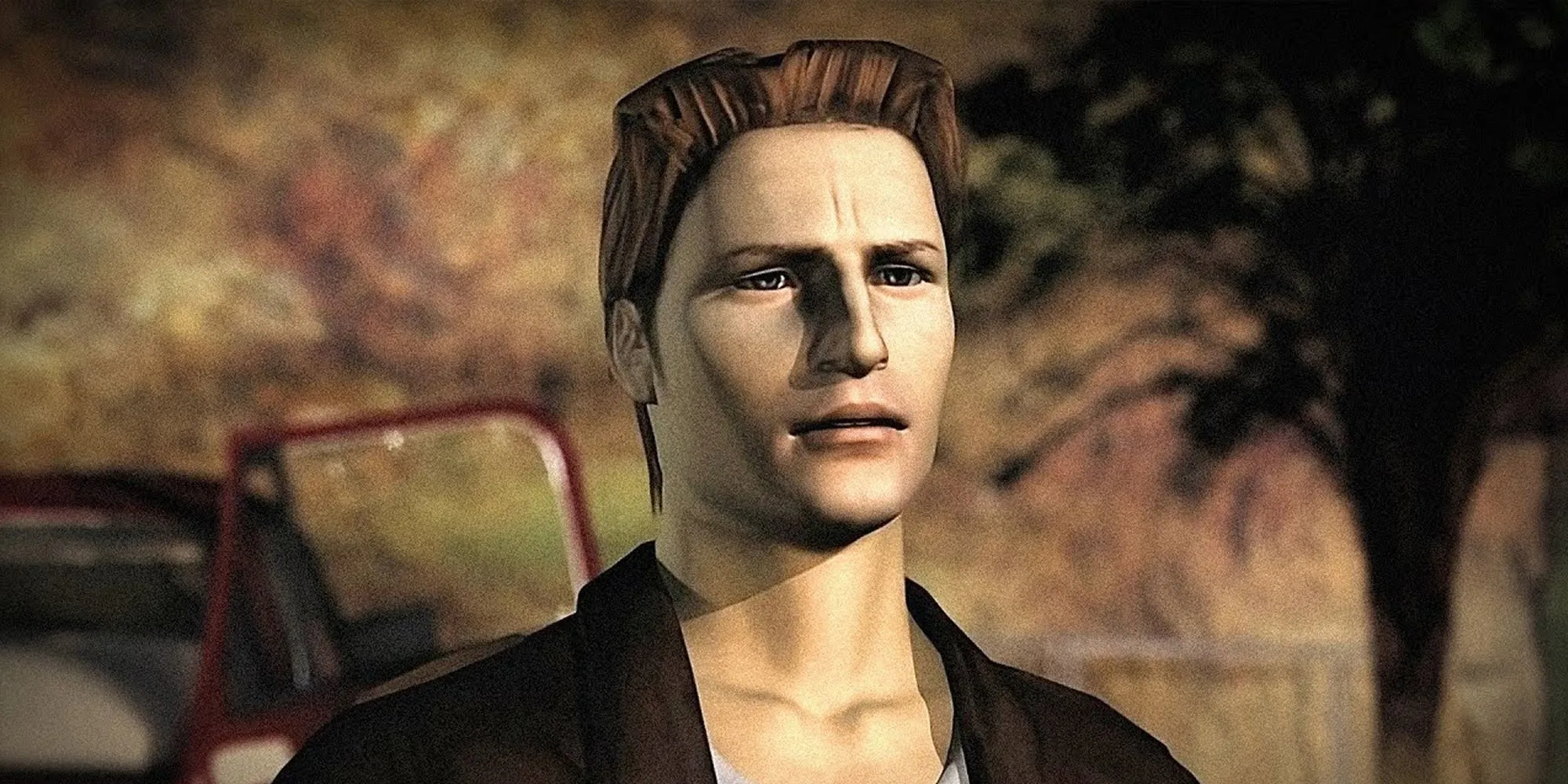 Harry Mason, người hùng đầu tiên của Silent Hill, bên chiếc xe bị tai nạn.