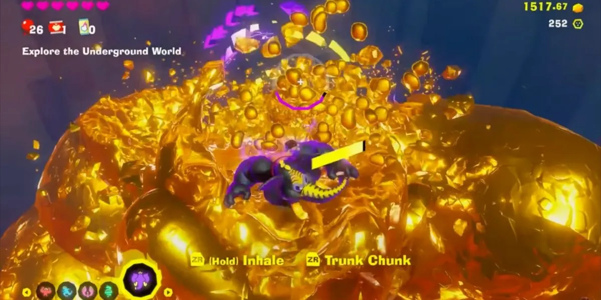 Hình ảnh đồng tiền vàng Gold lấp lánh trong game Donkey Kong Bananza, vật phẩm quan trọng để nâng cấp và mua đồ