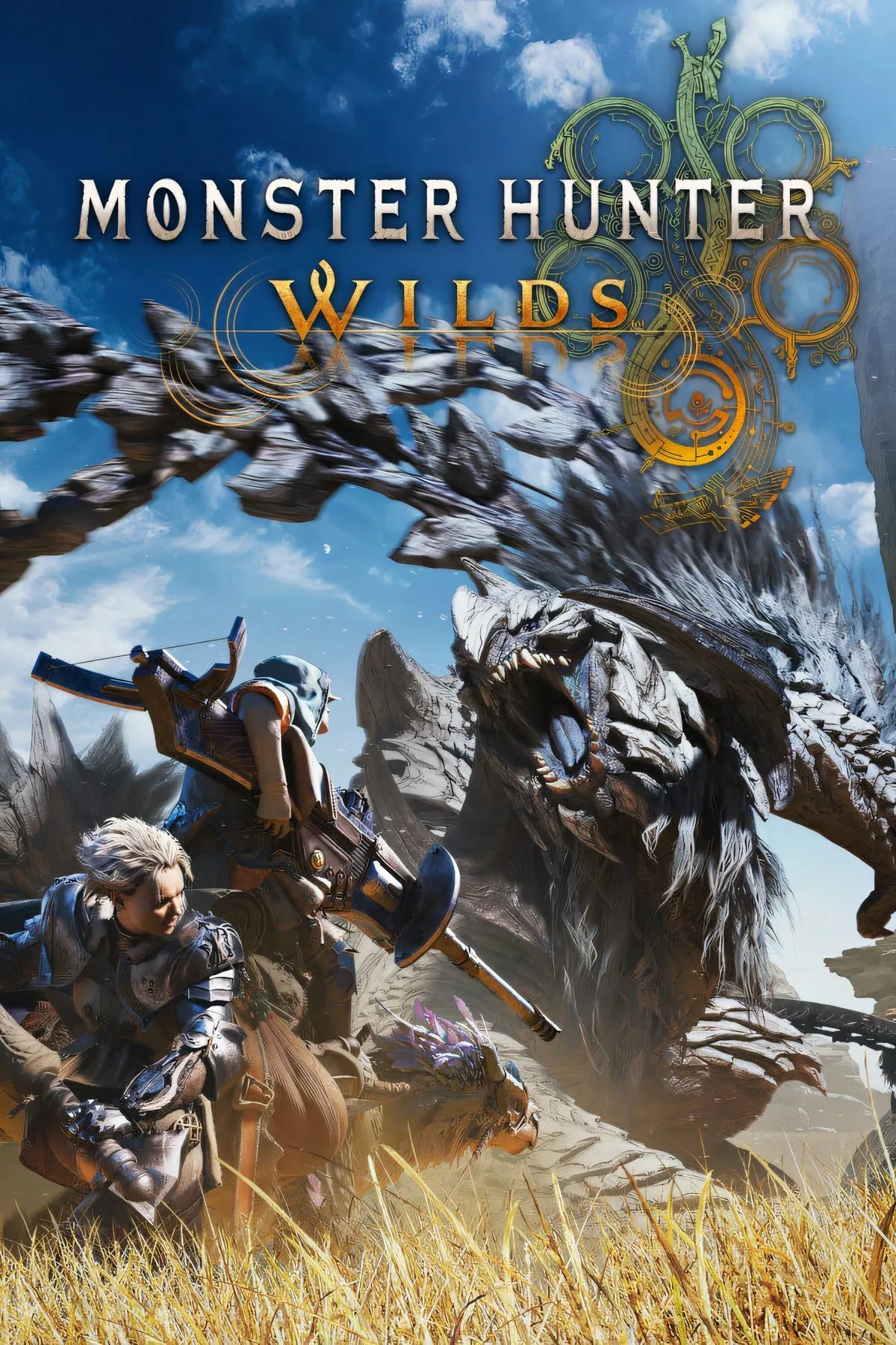 Hình ảnh một thợ săn đối mặt với quái vật khổng lồ trong Monster Hunter Wilds