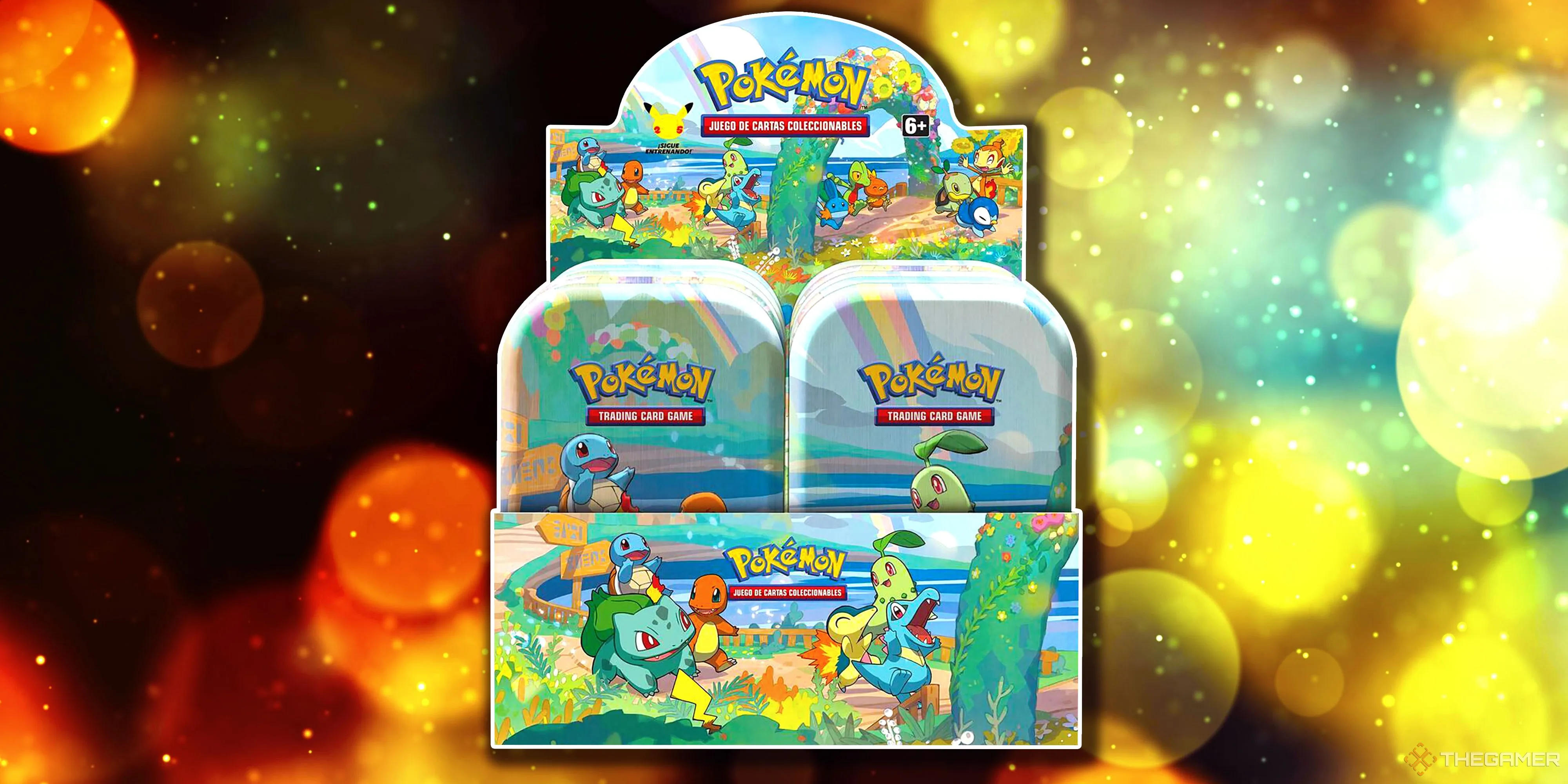 Hộp Mini Tin Display Celebrations kỷ niệm 25 năm Pokemon TCG với các Starter Kanto và Johto.