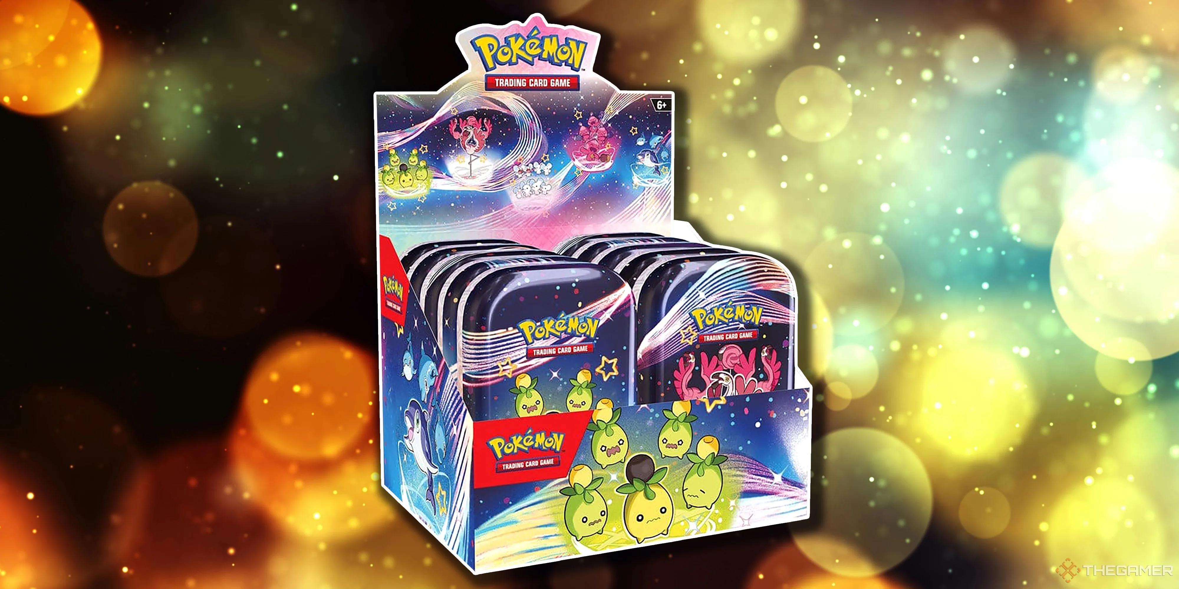 Hộp Mini Tin Display Paldean Fates của Pokemon TCG với artwork của set đặc biệt.
