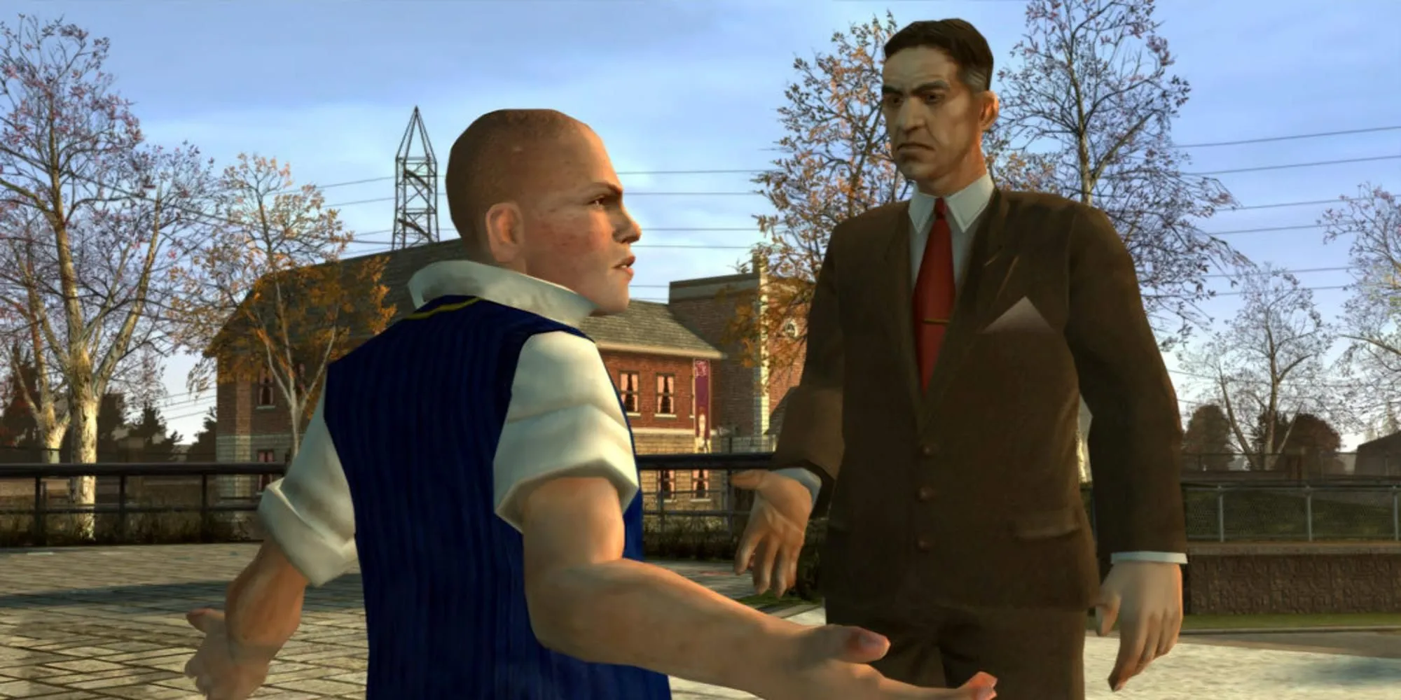 Jimmy Hopkins đứng đối diện hiệu trưởng trong phiên bản Bully Scholarship Edition
