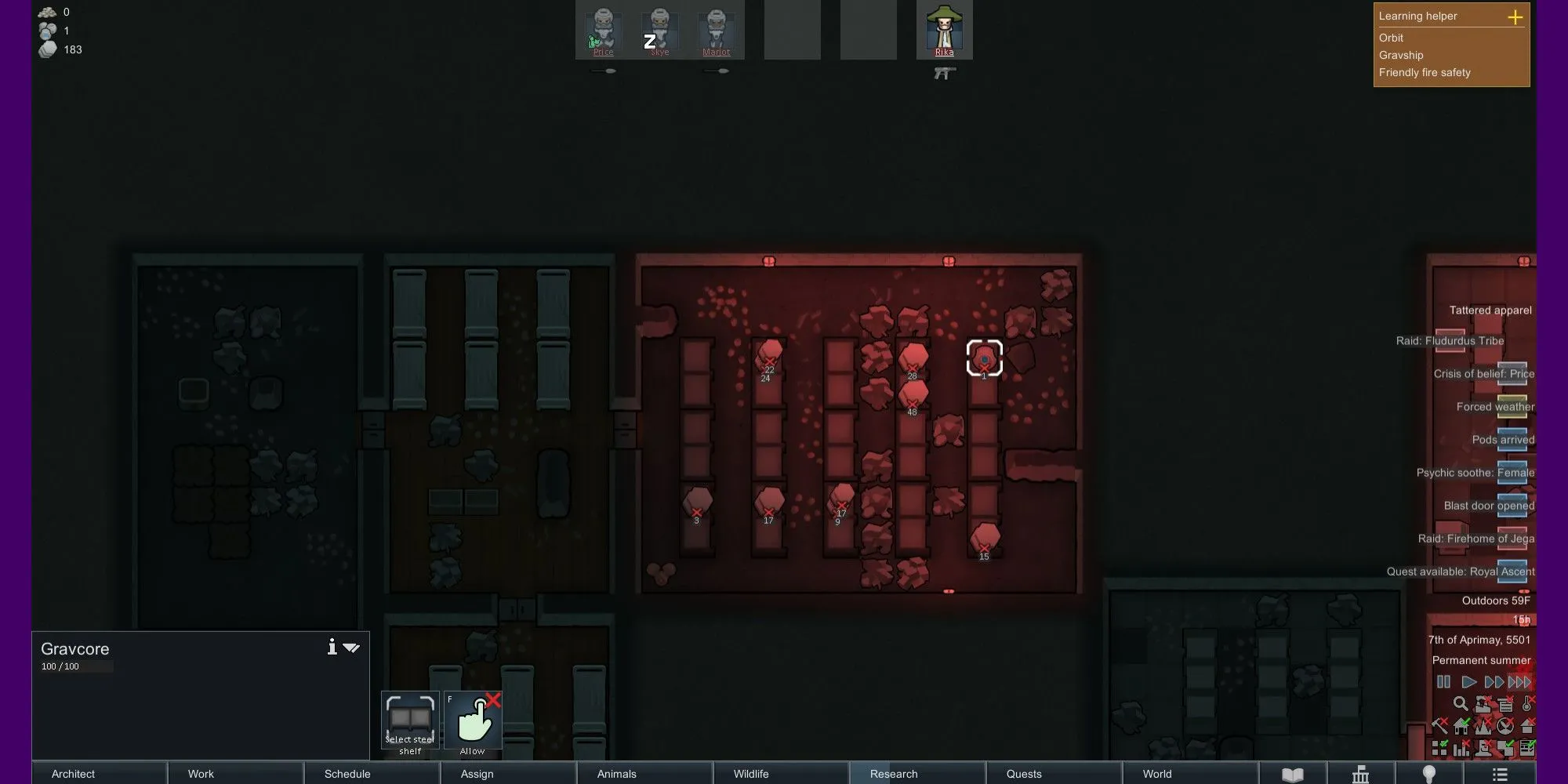 Lõi trọng lực Gravcore được cất giữ an toàn trong boong-ke, biểu tượng của công nghệ Gravship trong RimWorld Odyssey.