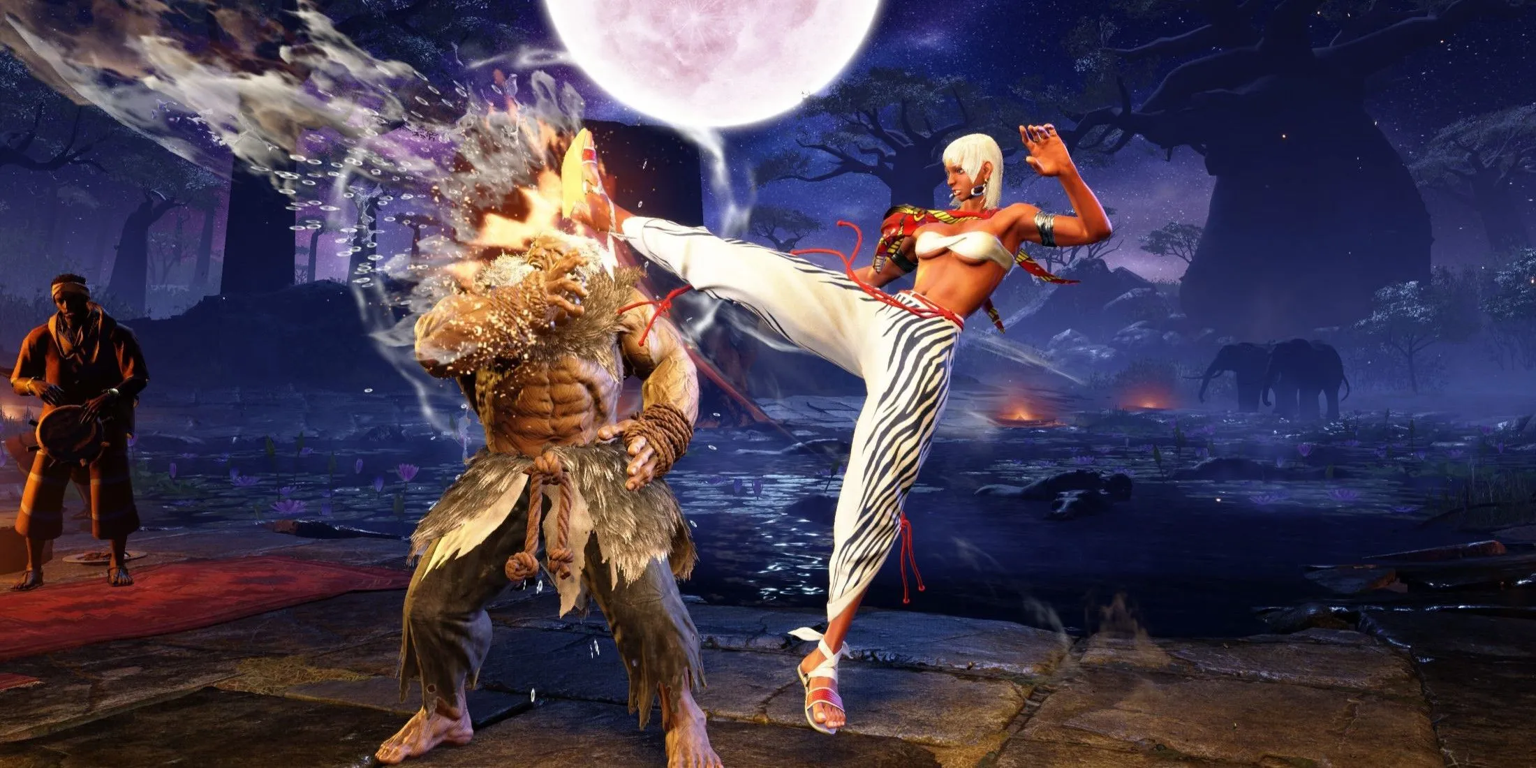 Một cảnh quay cận mặt của nhân vật Elena trong Street Fighter 6, thể hiện đồ họa chi tiết và phong cách thiết kế đặc trưng của game.