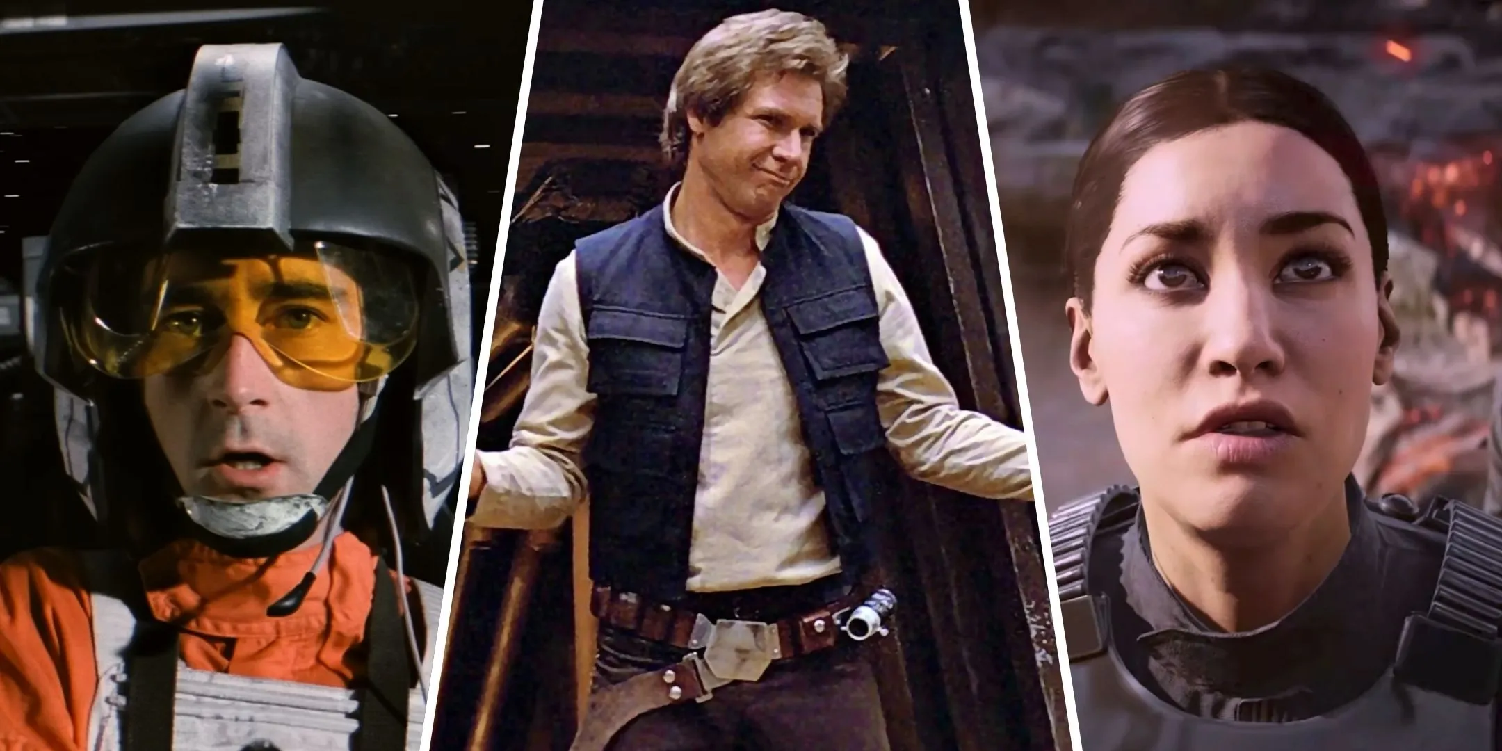 Một cảnh tổng hợp các phi công xuất sắc trong Star Wars, bao gồm Wedge Antilles, Han Solo và Iden Versio