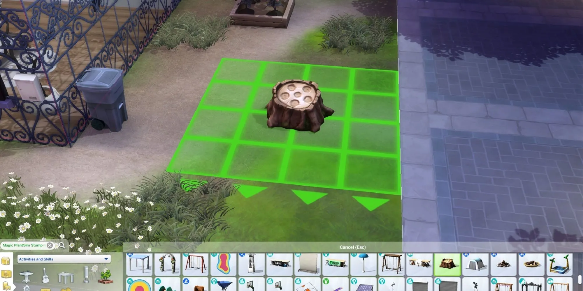 Một cây Sim đang tương tác với Gốc Cây Magic PlantSim Stump trong The Sims 4, minh họa cho nhiệm vụ &quot;Plants Can Whisper&quot; của sự kiện Nature's Calling.