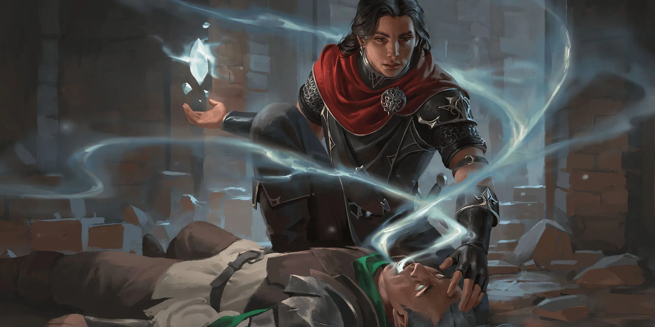 Một pháp sư cleric đang cố gắng thực hiện phép Raise Dead được bao quanh bởi ánh sáng trắng.