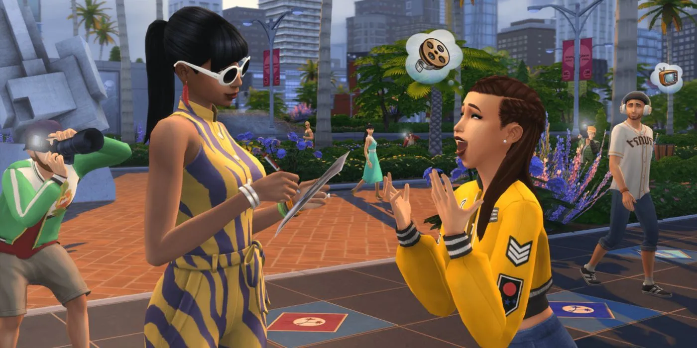 Một Sim gặp gỡ người nổi tiếng trong The Sims 4 Get Famous.