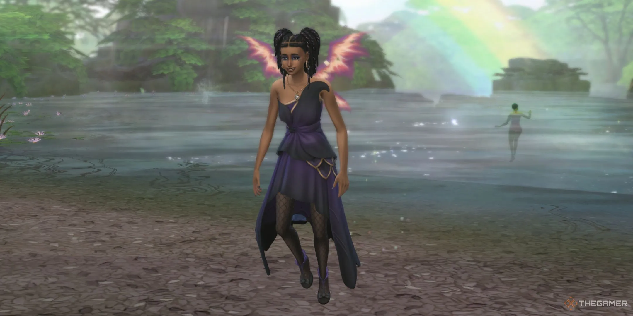 Một Sim tiên xuất hiện từ suối trăng ở Everdew, The Sims 4 Enchanted By Nature.