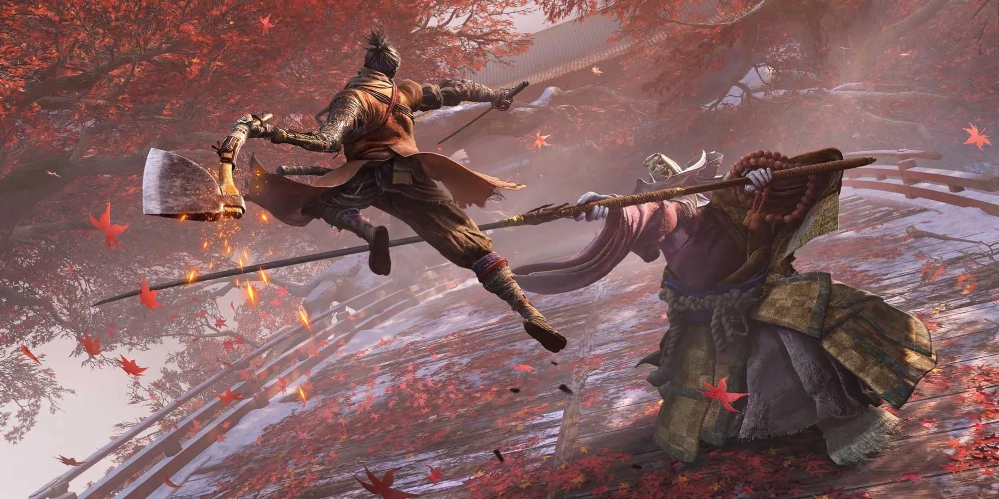 Người sói Wolf tấn công True Corrupted Monk trong trận chiến đầy thử thách của Sekiro Shadows Die Twice