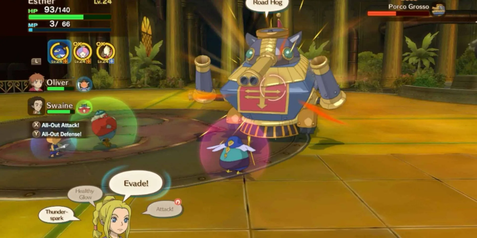 Nhân vật chính đang chiến đấu với một robot trong Ni no Kuni Wrath Of The White Witch