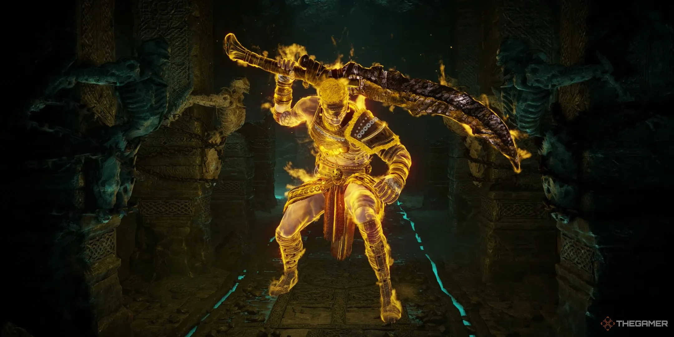 Old Hero, vị chiến binh mù trong Demon's Souls, dựa vào thính giác để tấn công người chơi trong hang động tối tăm.