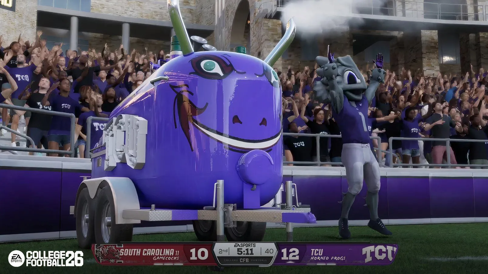 Pha va chạm mạnh giữa các cầu thủ trong EA Sports College Football 26, cho thấy hiệu ứng chân thực của engine vật lý mới và Wear and Tear 2.0