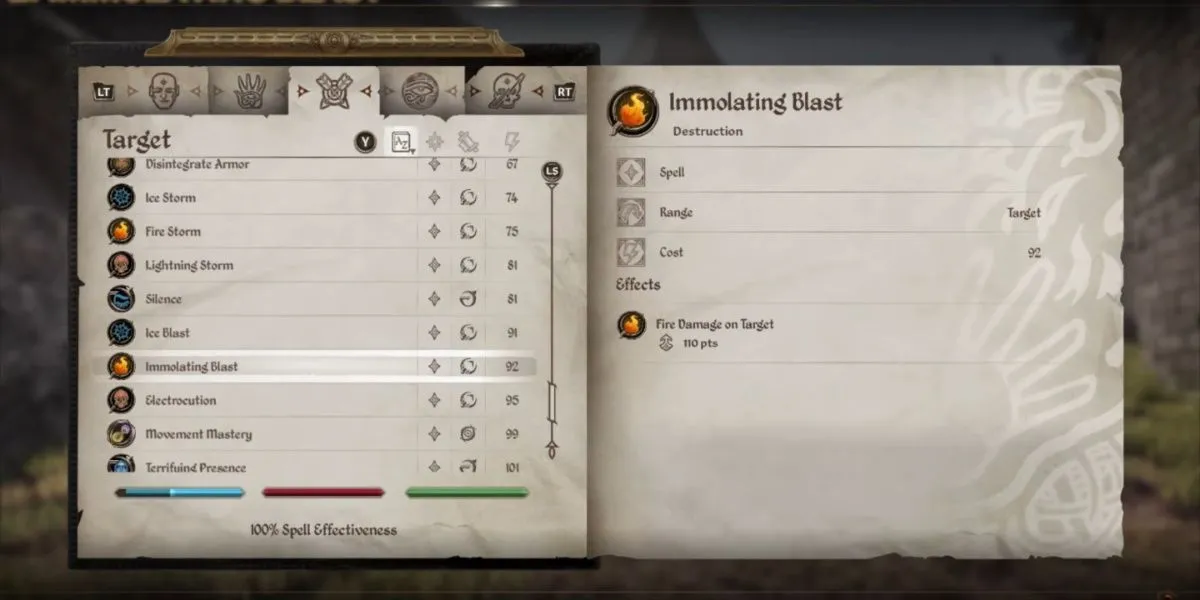 Phép thuật Immolating Blast trong The Elder Scrolls IV Oblivion Remastered gây sát thương lửa lớn