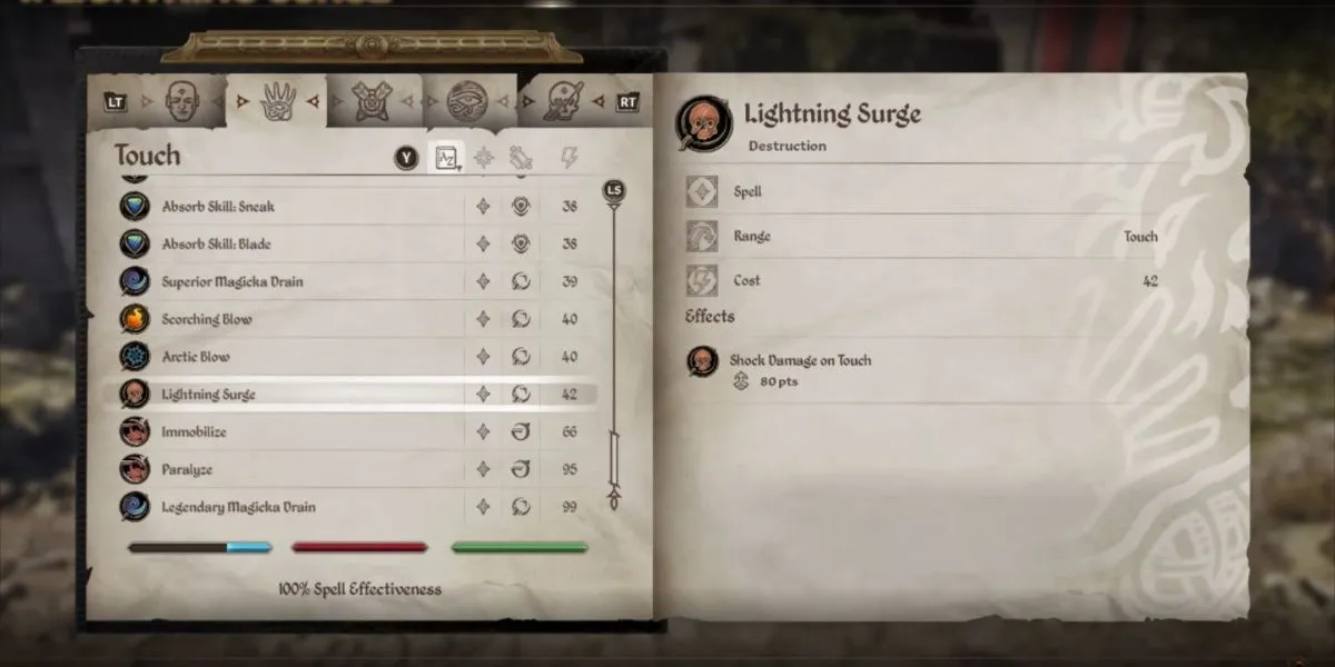 Phép thuật Lightning Surge trong The Elder Scrolls IV Oblivion Remastered gây sát thương sốc điện