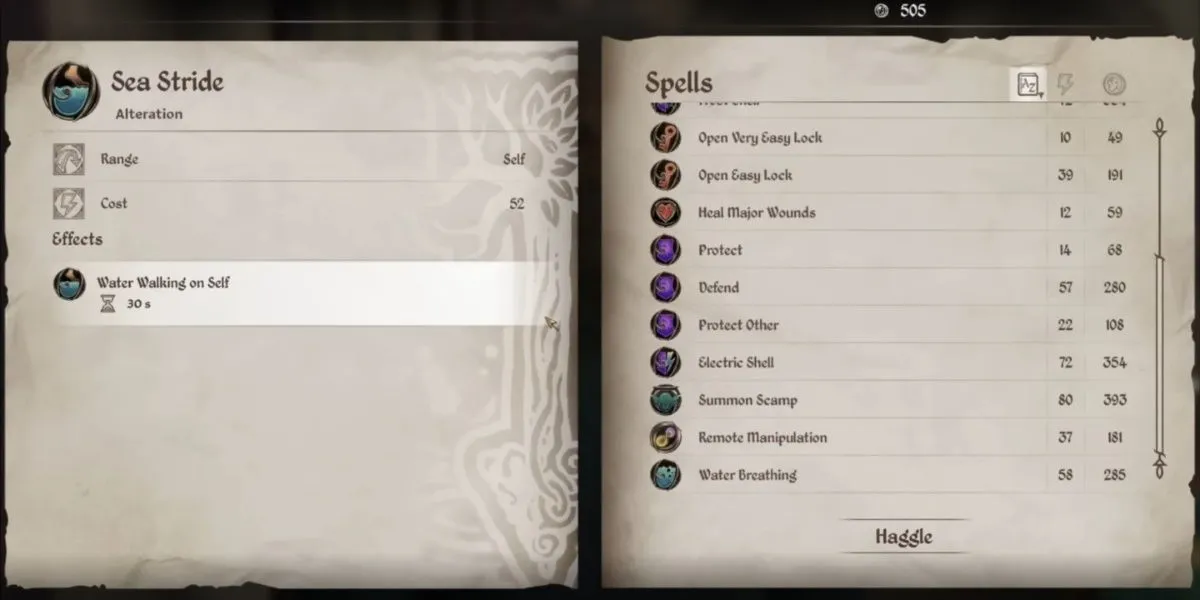 Phép thuật Sea Stride trong The Elder Scrolls IV Oblivion Remastered giúp di chuyển trên mặt nước