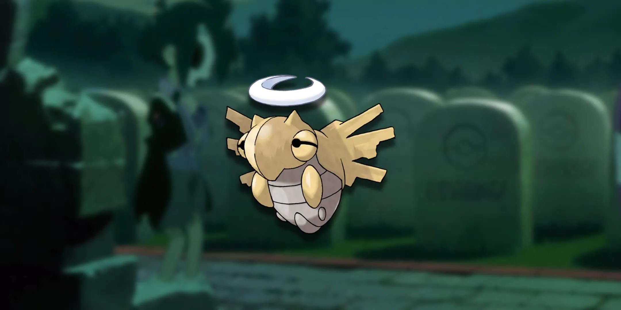 Pokemon Shedinja trong một nghĩa địa, biểu tượng cho khả năng Wonder Guard độc đáo và lối chơi đầy thách thức.