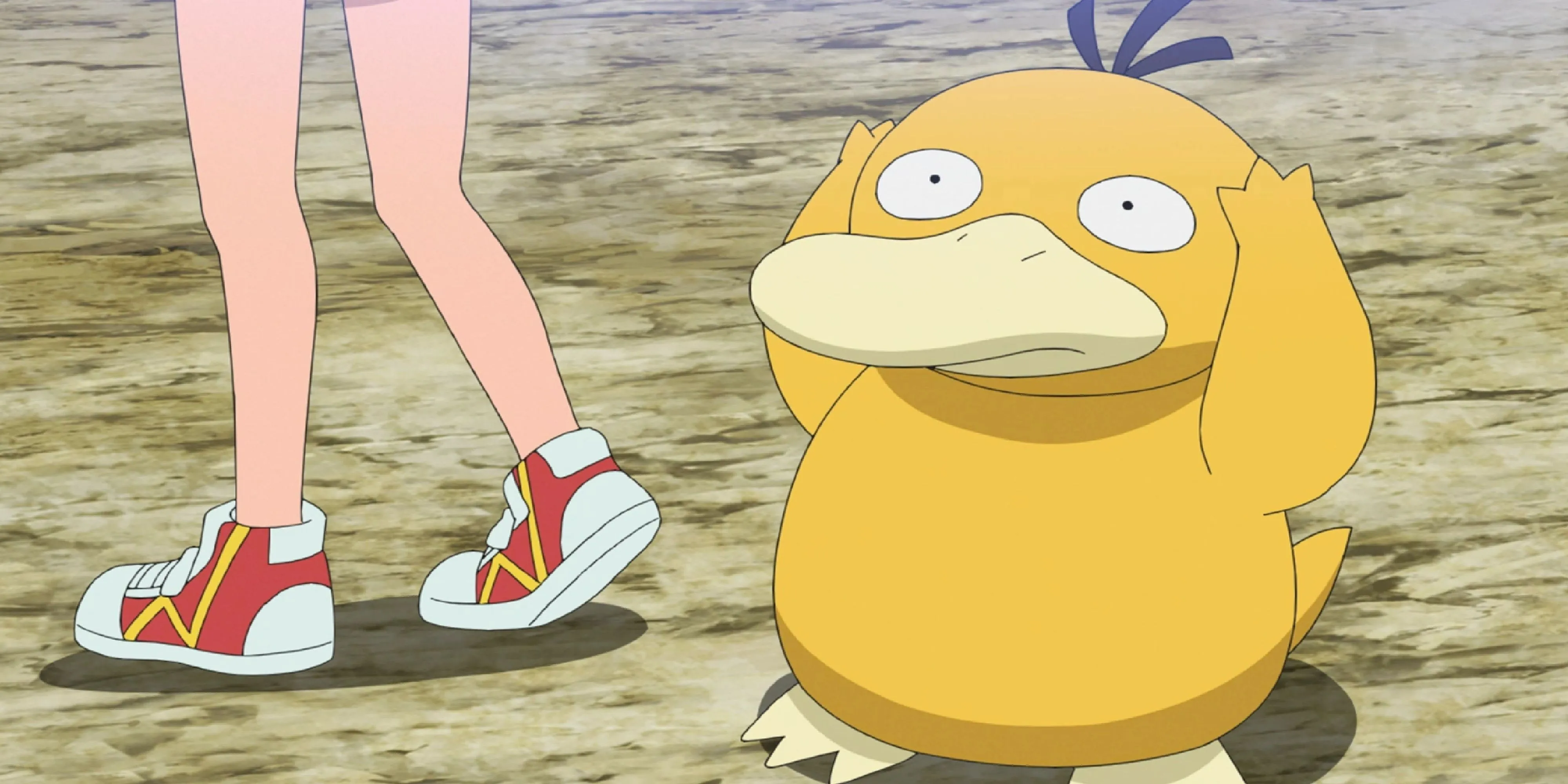 Psyduck ôm đầu trong một cảnh phim hoạt hình Pokemon, minh họa vẻ ngoài lóng ngóng nhưng tiềm năng chiến đấu bất ngờ với Cloud Nine hoặc Swift Swim.