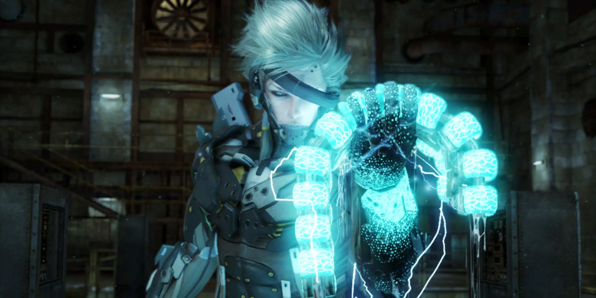 Raiden thực hiện đòn kết liễu ấn tượng với một cyborg trong Metal Gear Rising: Revengeance.
