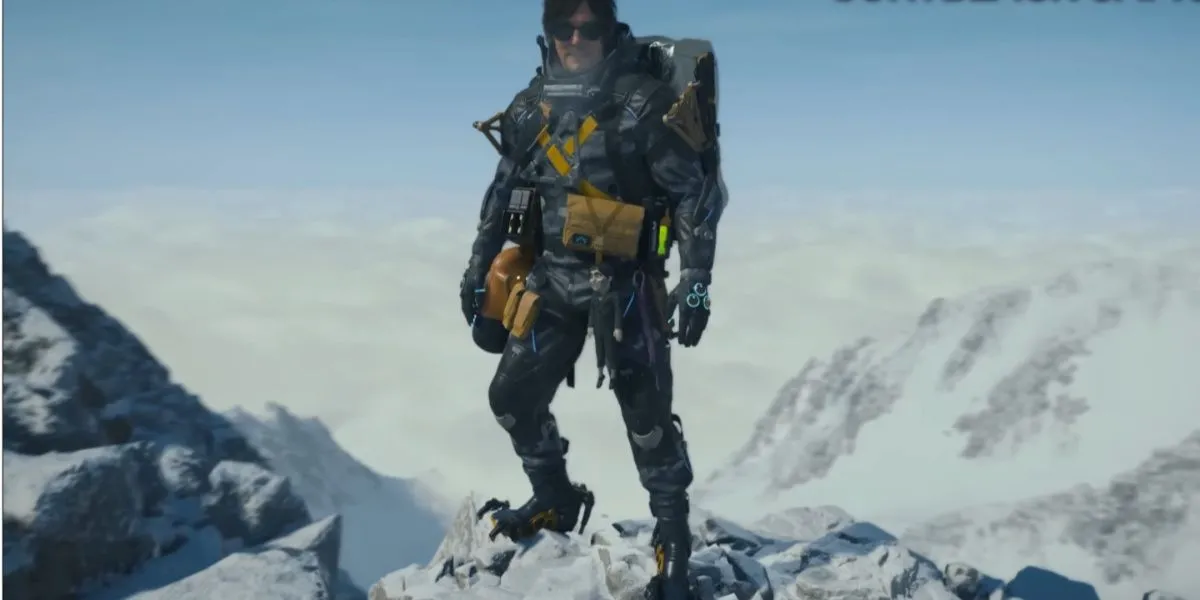 Sam mặc bộ Black Camo Suit ngụy trang màu tối trong Death Stranding 2 On The Beach