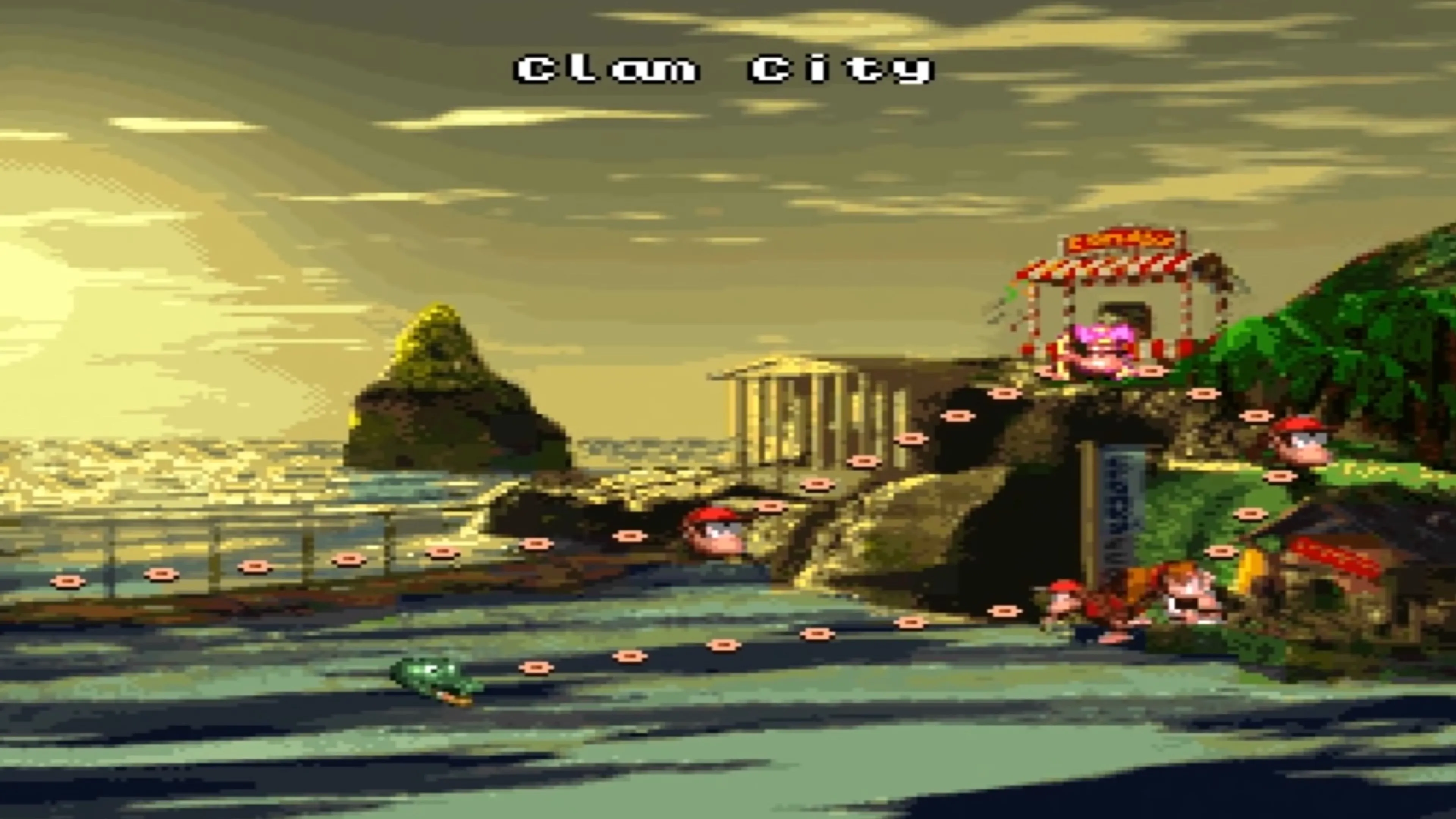 Screenshot trong game Donkey Kong Country với Donkey Kong di chuyển qua màn chơi rừng rậm