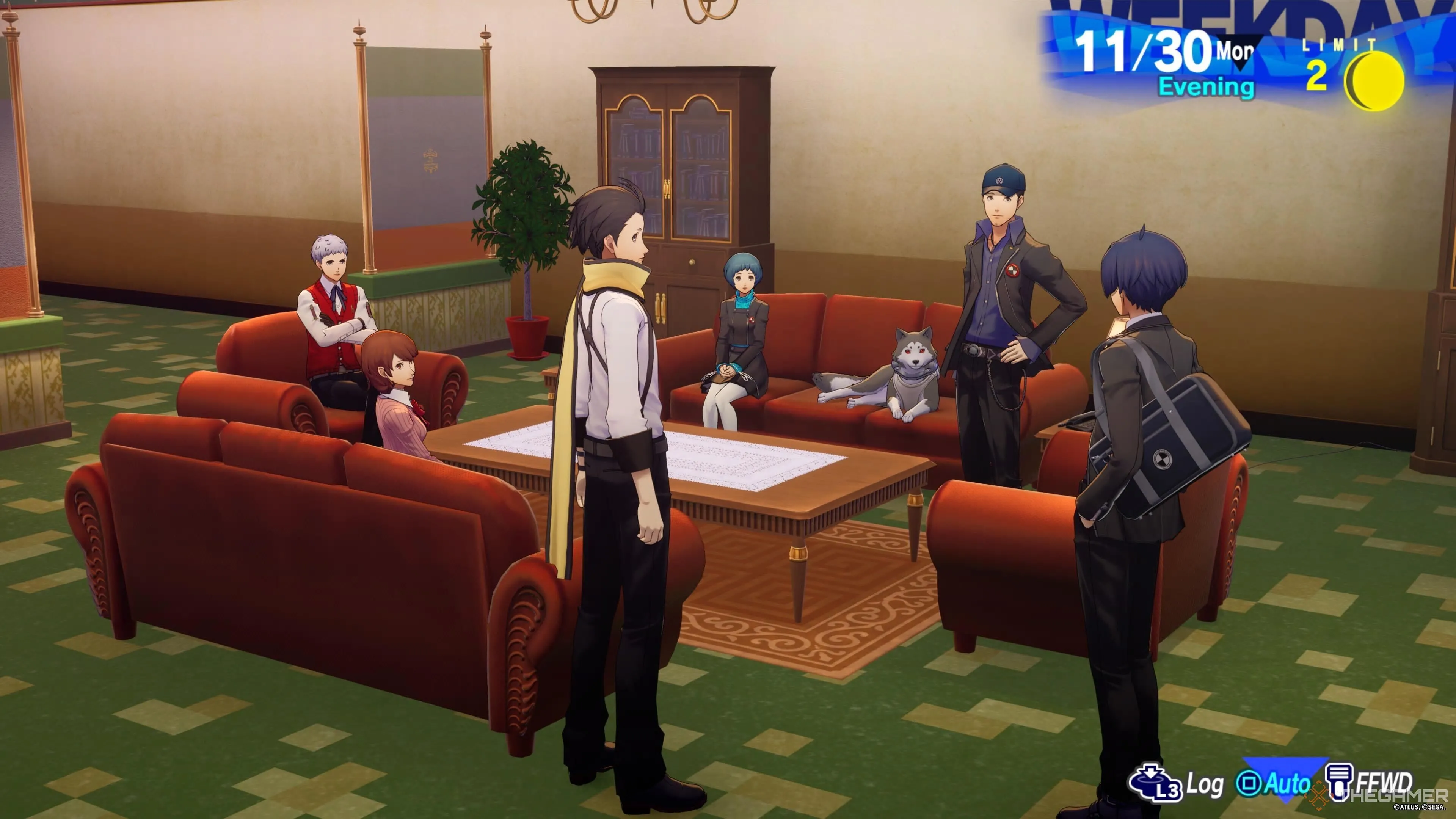 SEES và Ryoji tụ tập trong phòng chờ trong Persona 3 Reload