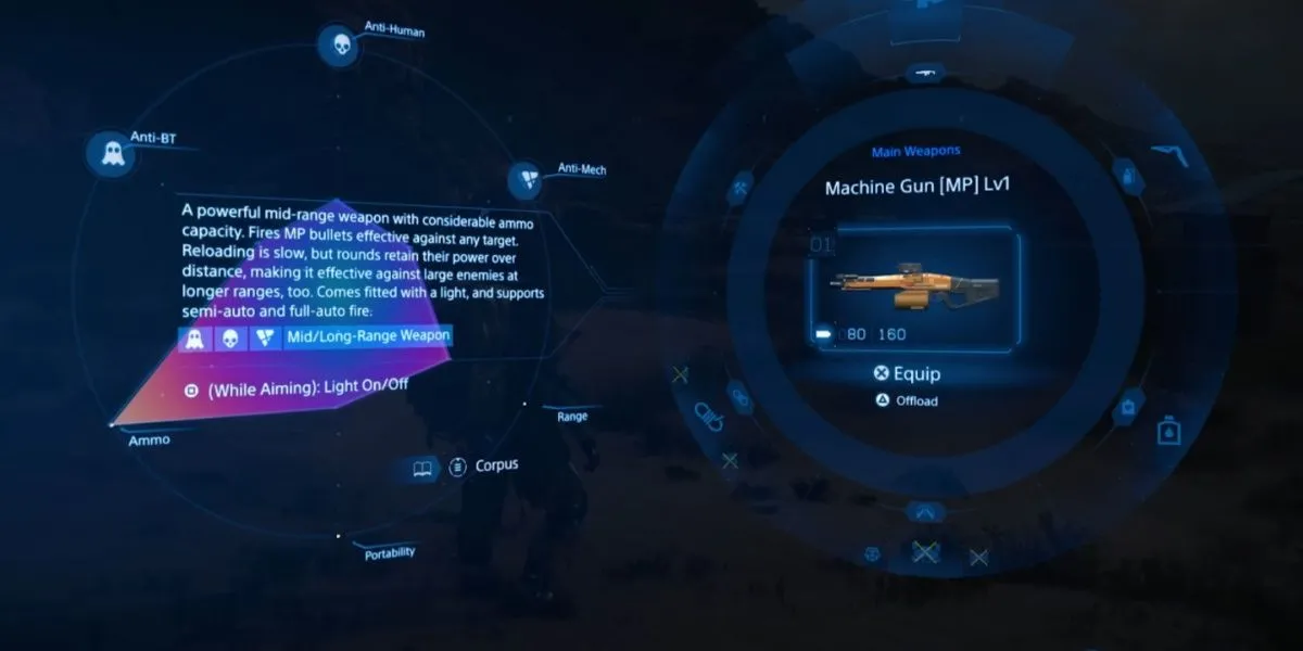 Súng Máy (MP) Lv1 giúp áp chế kẻ thù trong Death Stranding 2: On the Beach