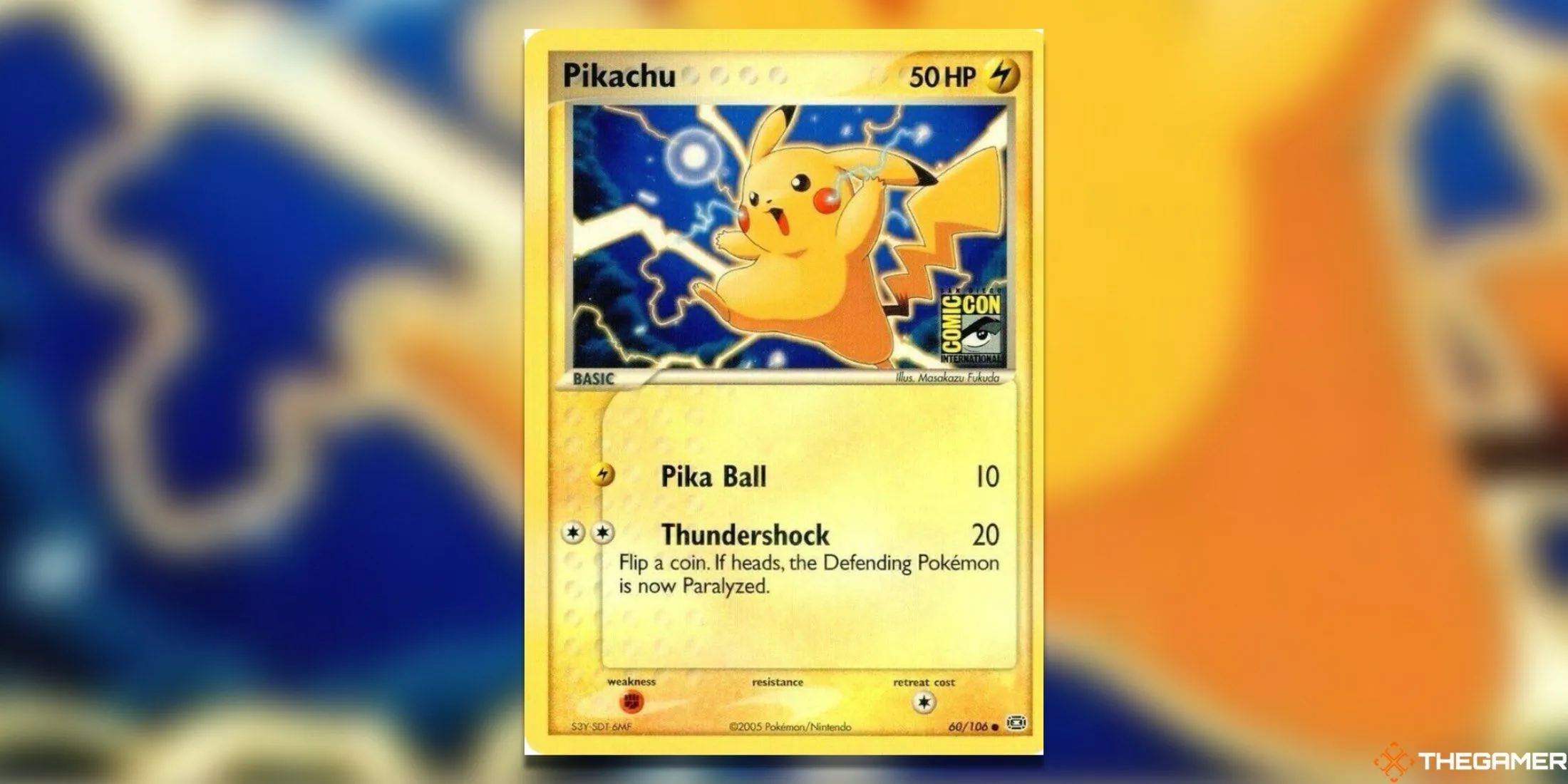 Thẻ bài Pikachu SDCC 2005 từ Pokémon TCG với logo độc quyền